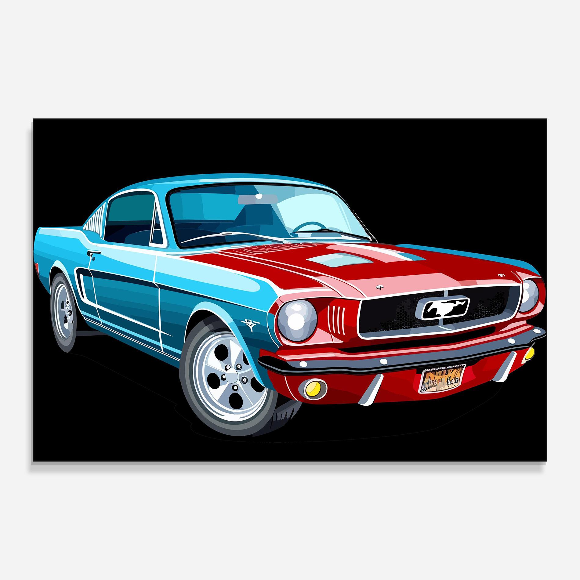 Glasbild Blue Red Mustang mockup 0