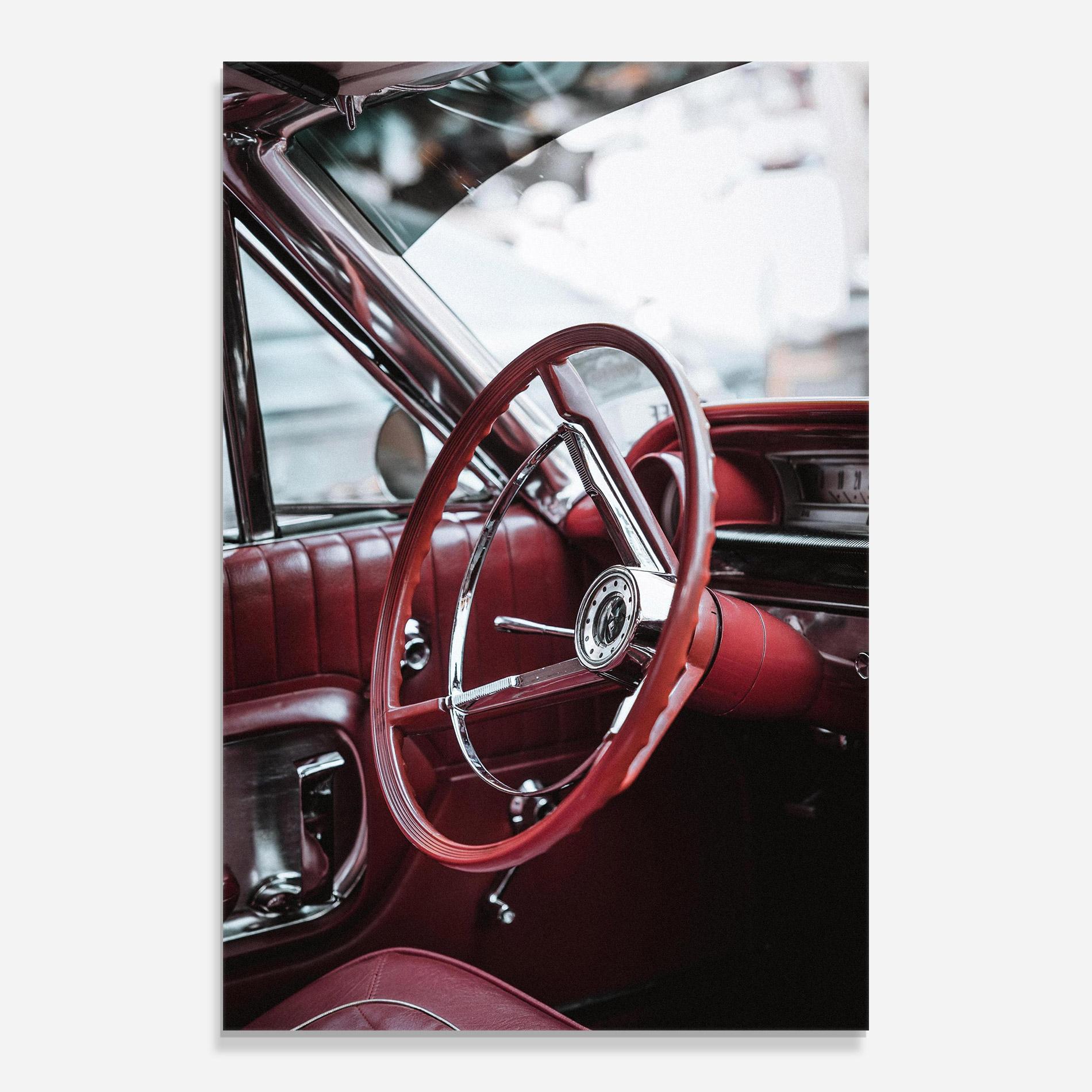 Glasbild Red Steering Wheel mockup 0