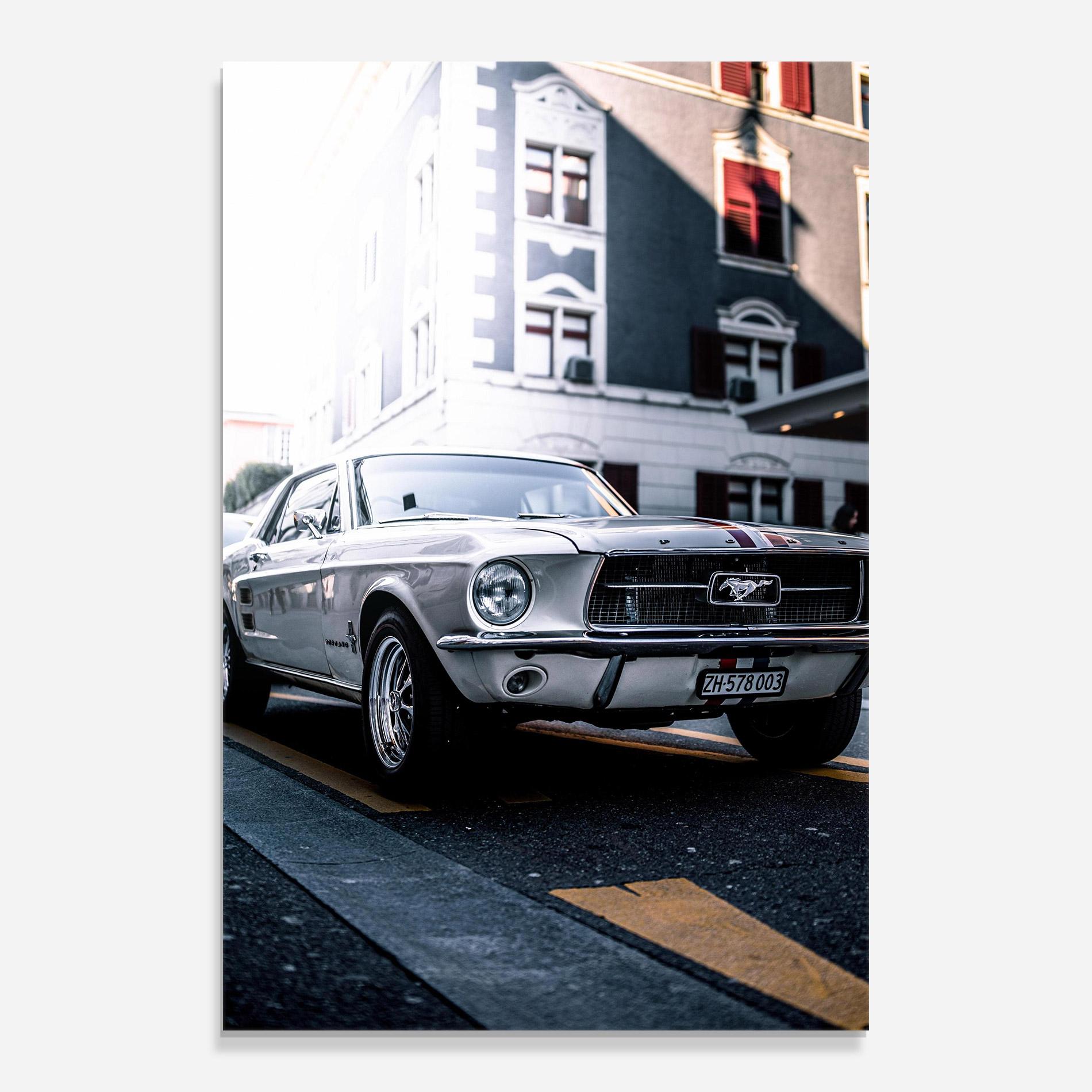 Glasbild Vintage White Car mockup 0