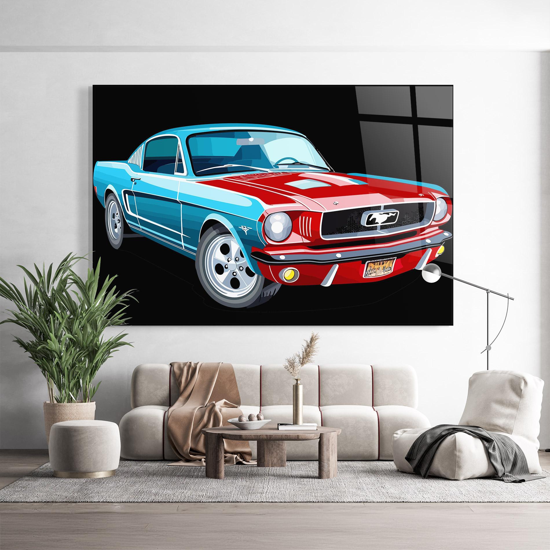 Glasbild Blue Red Mustang mockup 9