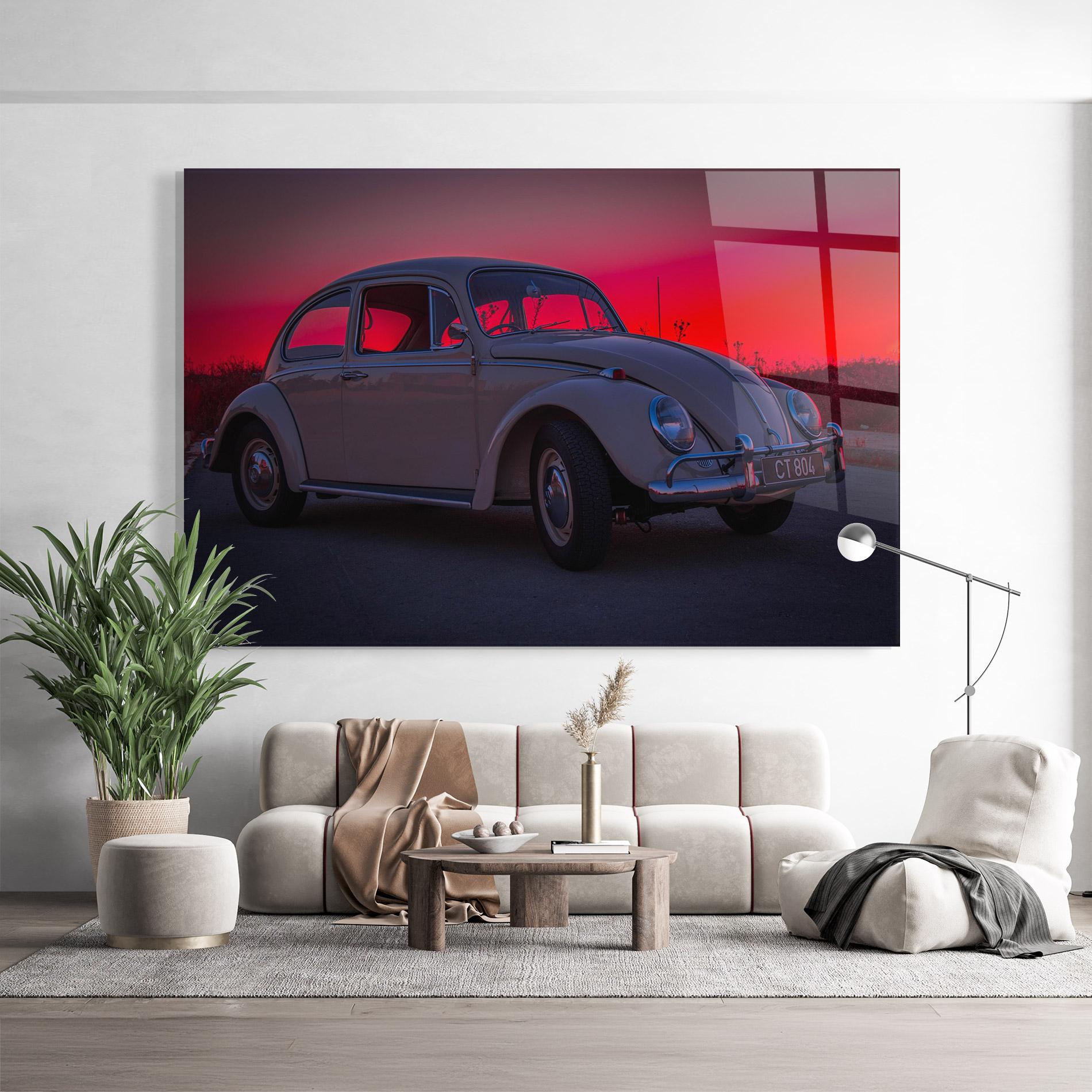 Glasbild Old Car Sunset mockup 9