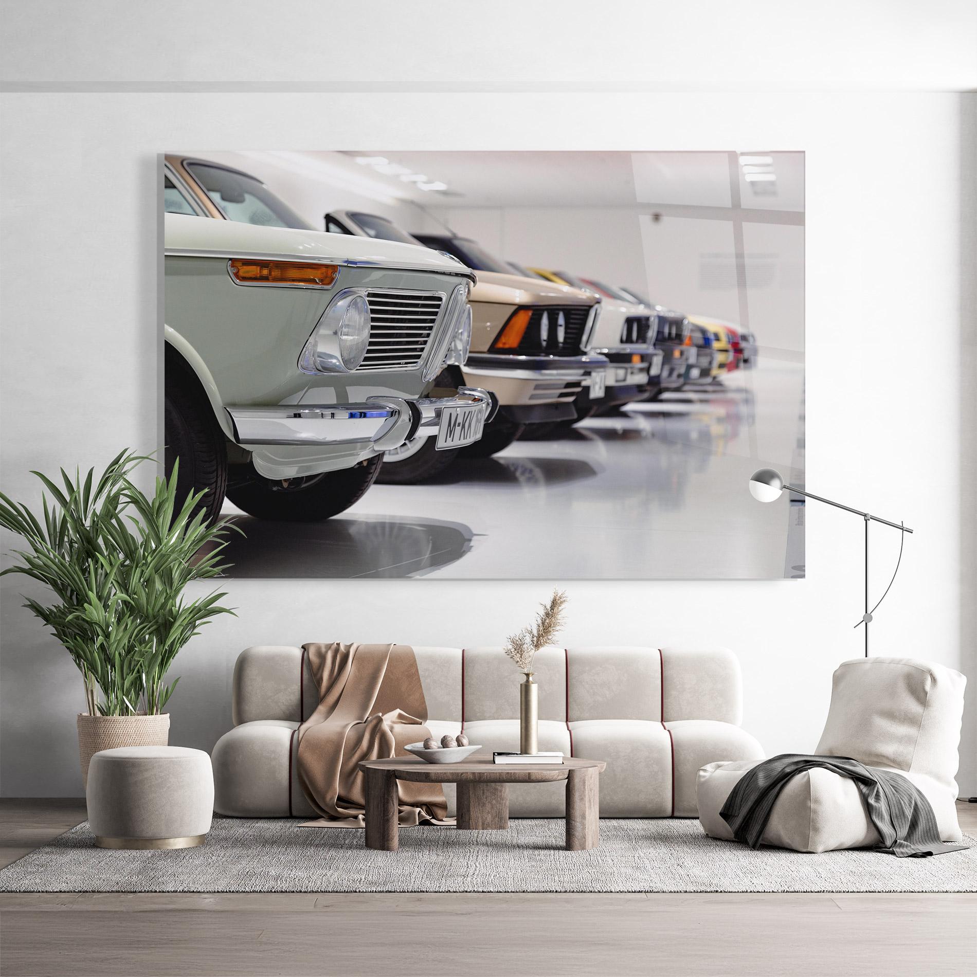 Glasbild Vintage Cream Cars mockup 9