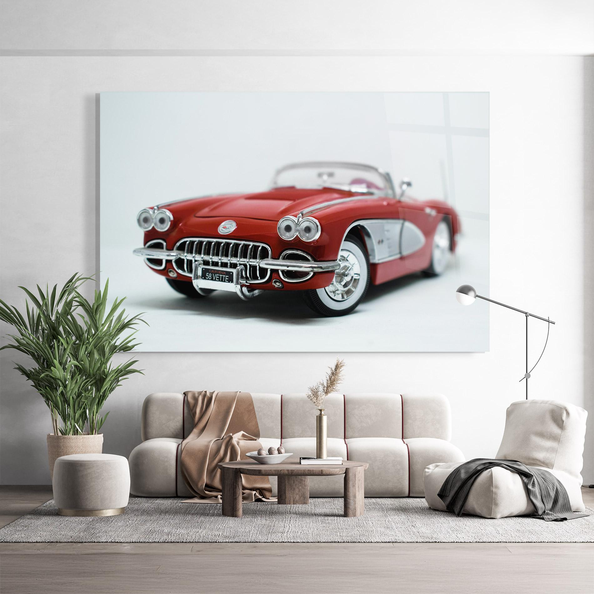 Glasbild Vintage Red Car mockup 9