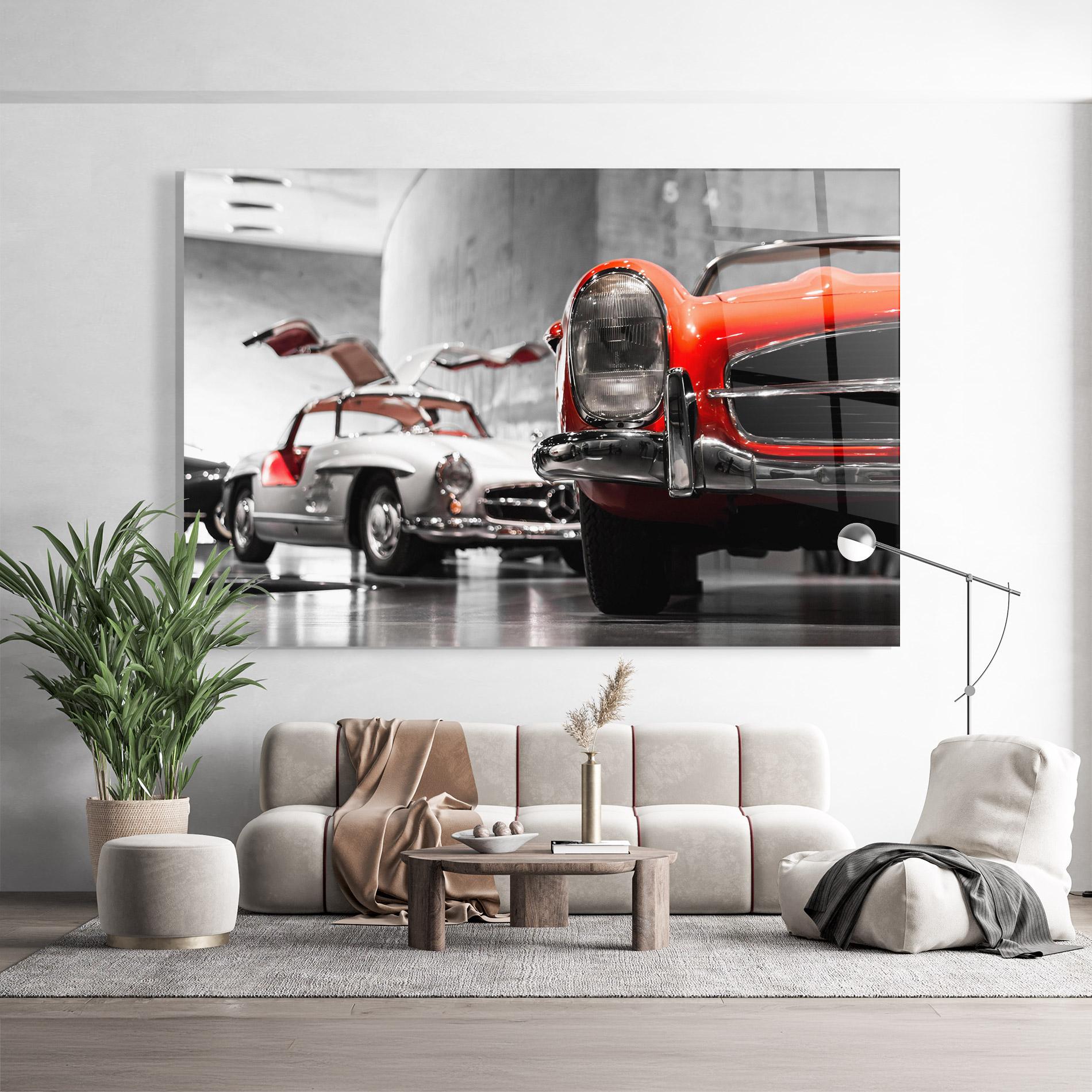 Glasbild Vintage Red White mockup 9