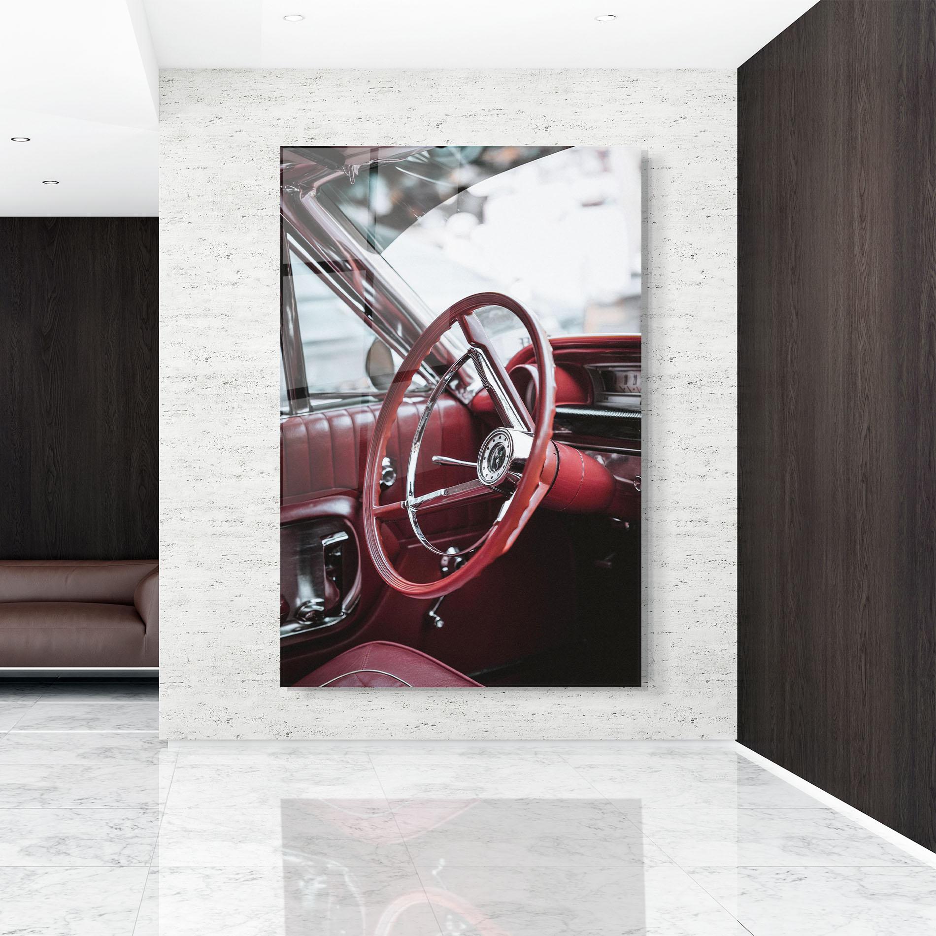 Glasbild Red Steering Wheel mockup 9