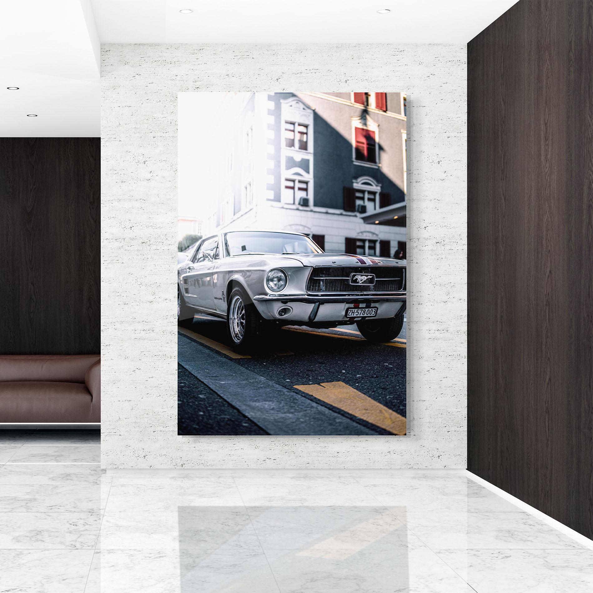 Glasbild Vintage White Car mockup 9