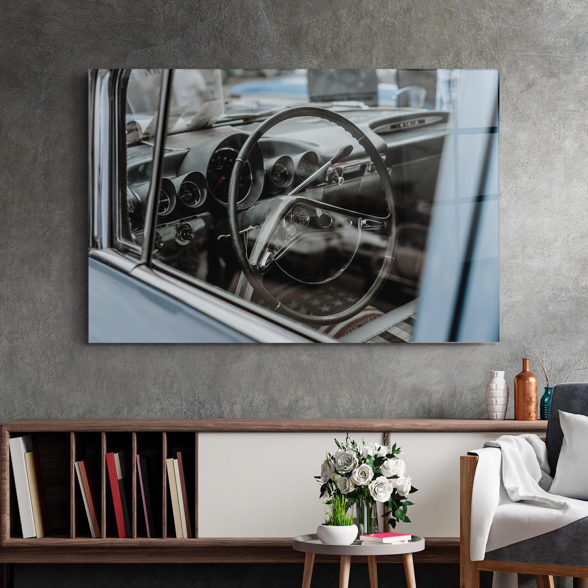 Glasbild Black Steering Wheel mockup 2