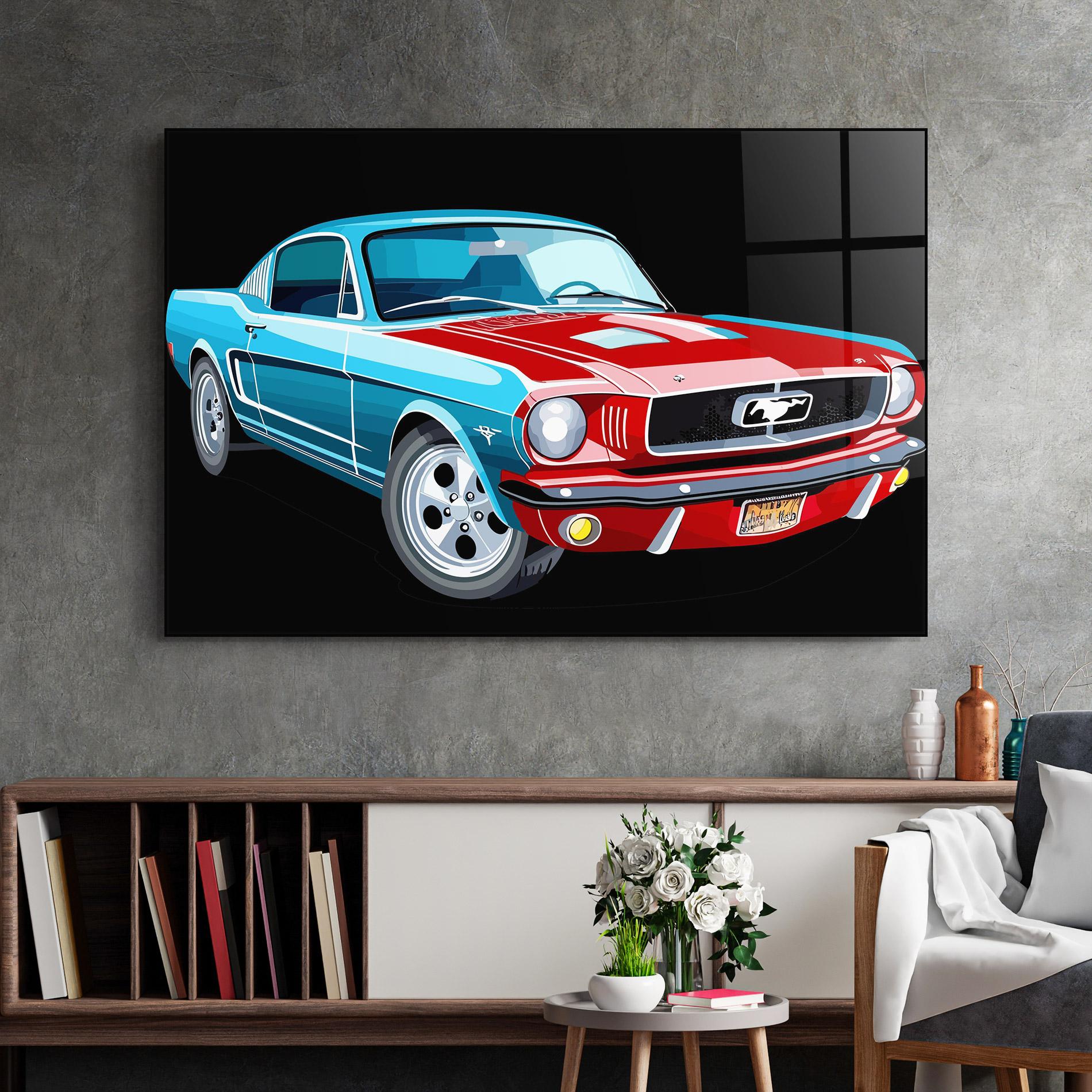 Glasbild Blue Red Mustang mockup 2