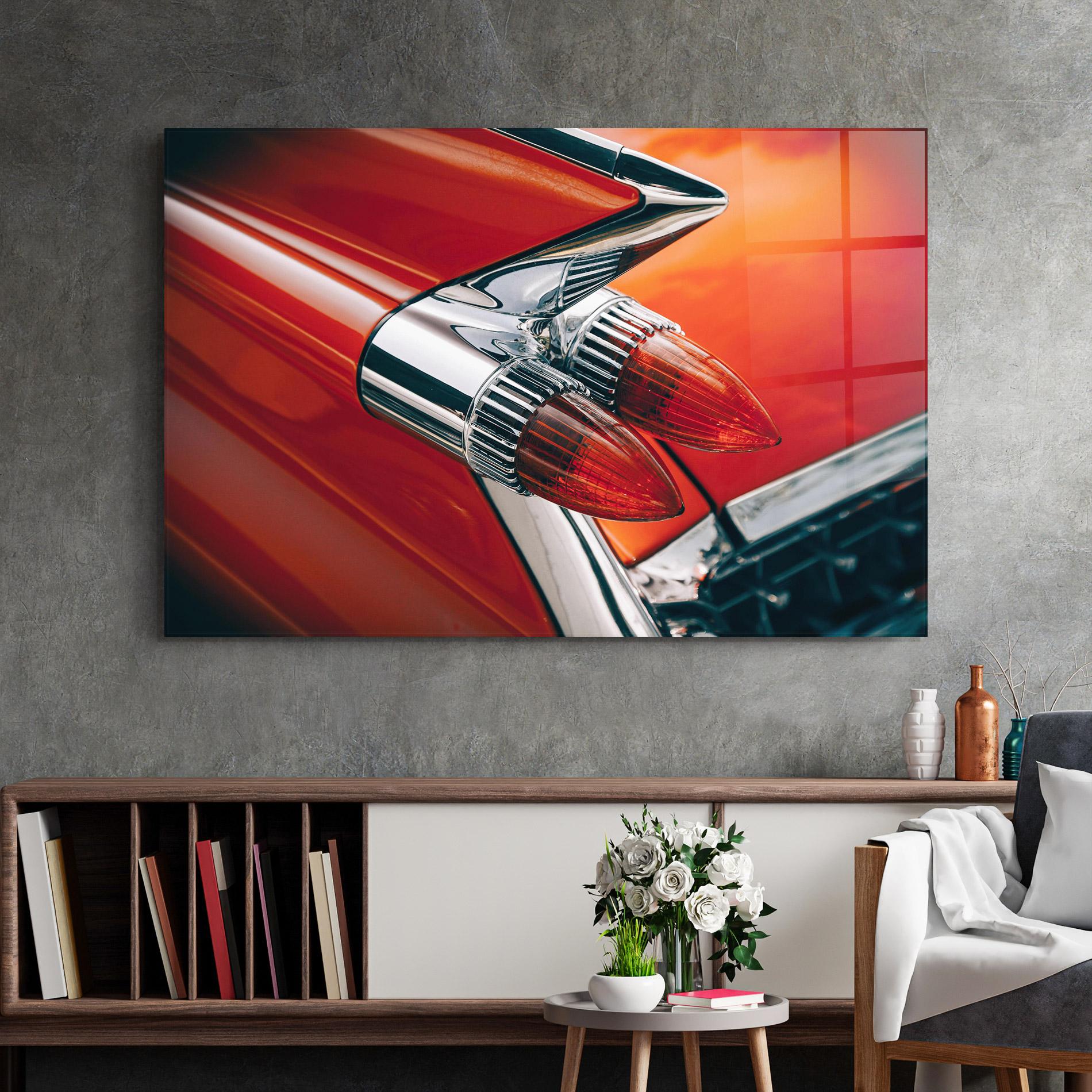 Glasbild Vintage Car Red mockup 2