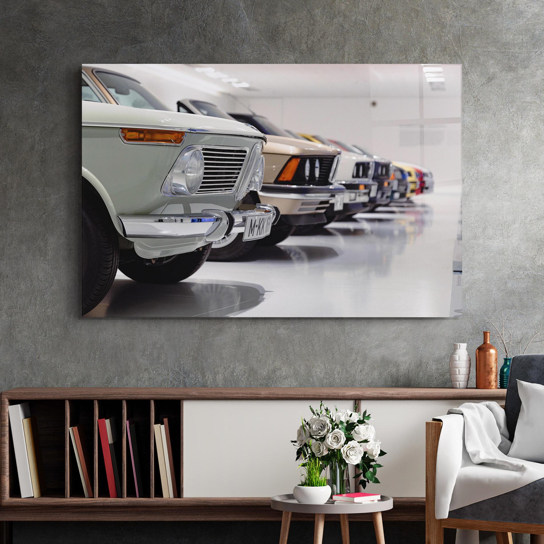 Glasbild Vintage Cream Cars mockup 2