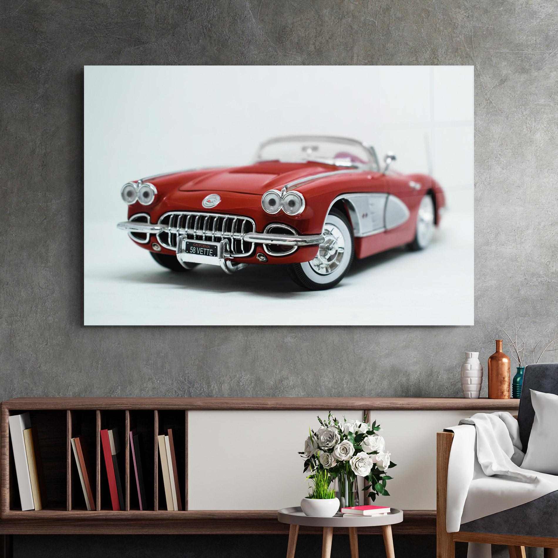 Glasbild Vintage Red Car mockup 2