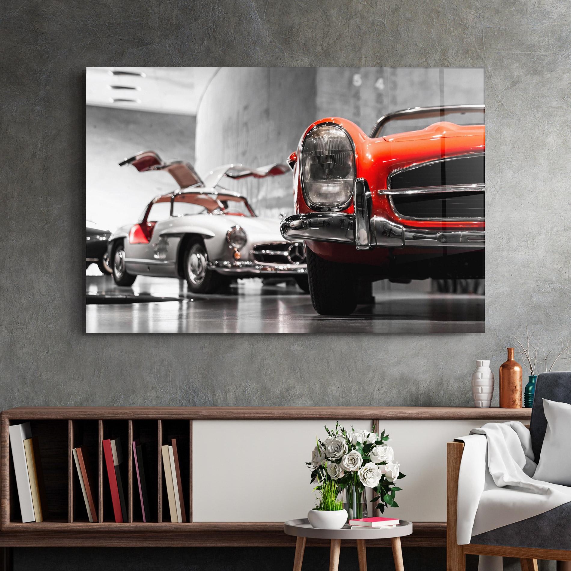 Glasbild Vintage Red White mockup 2