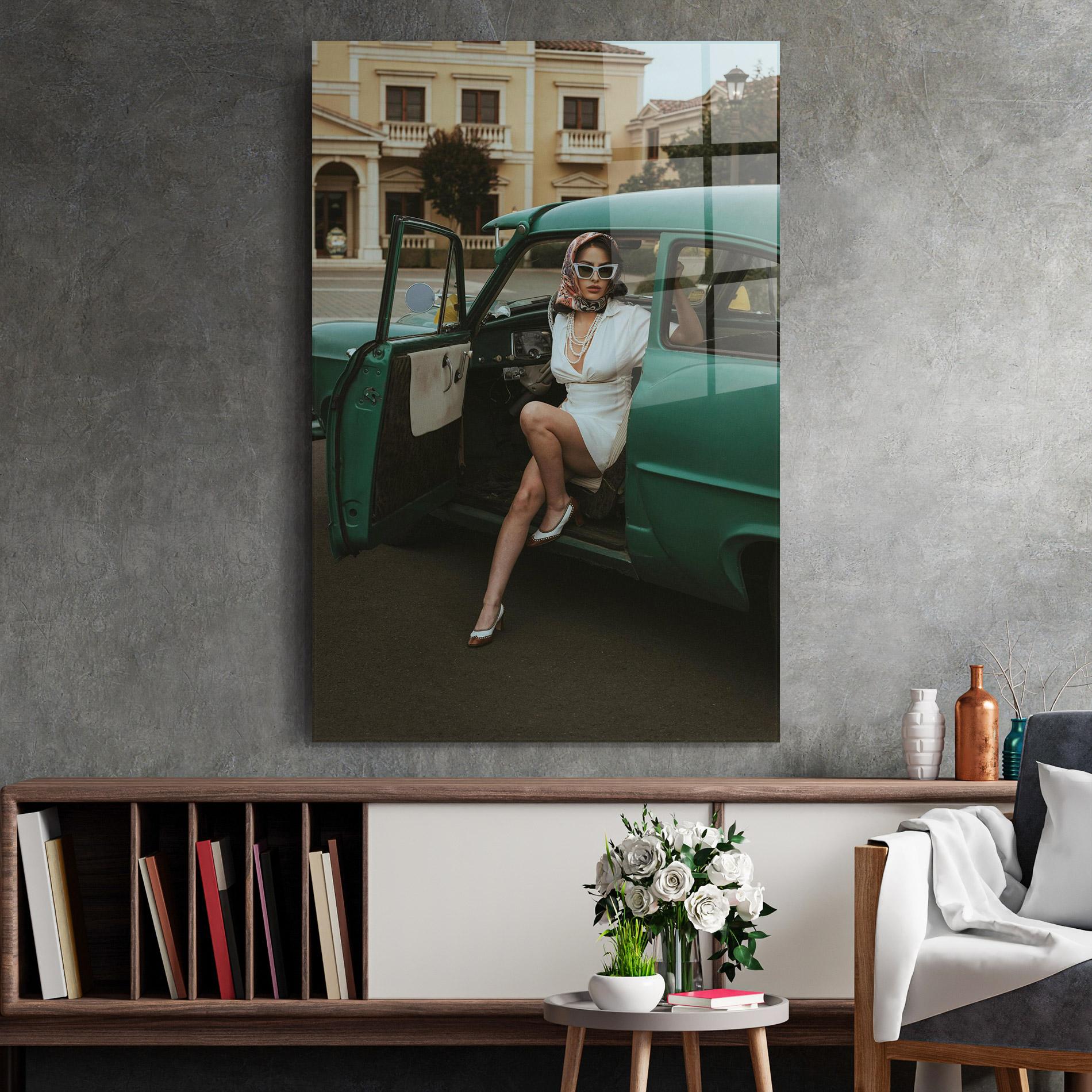 Glasbild Lady Vintage Cat mockup 2