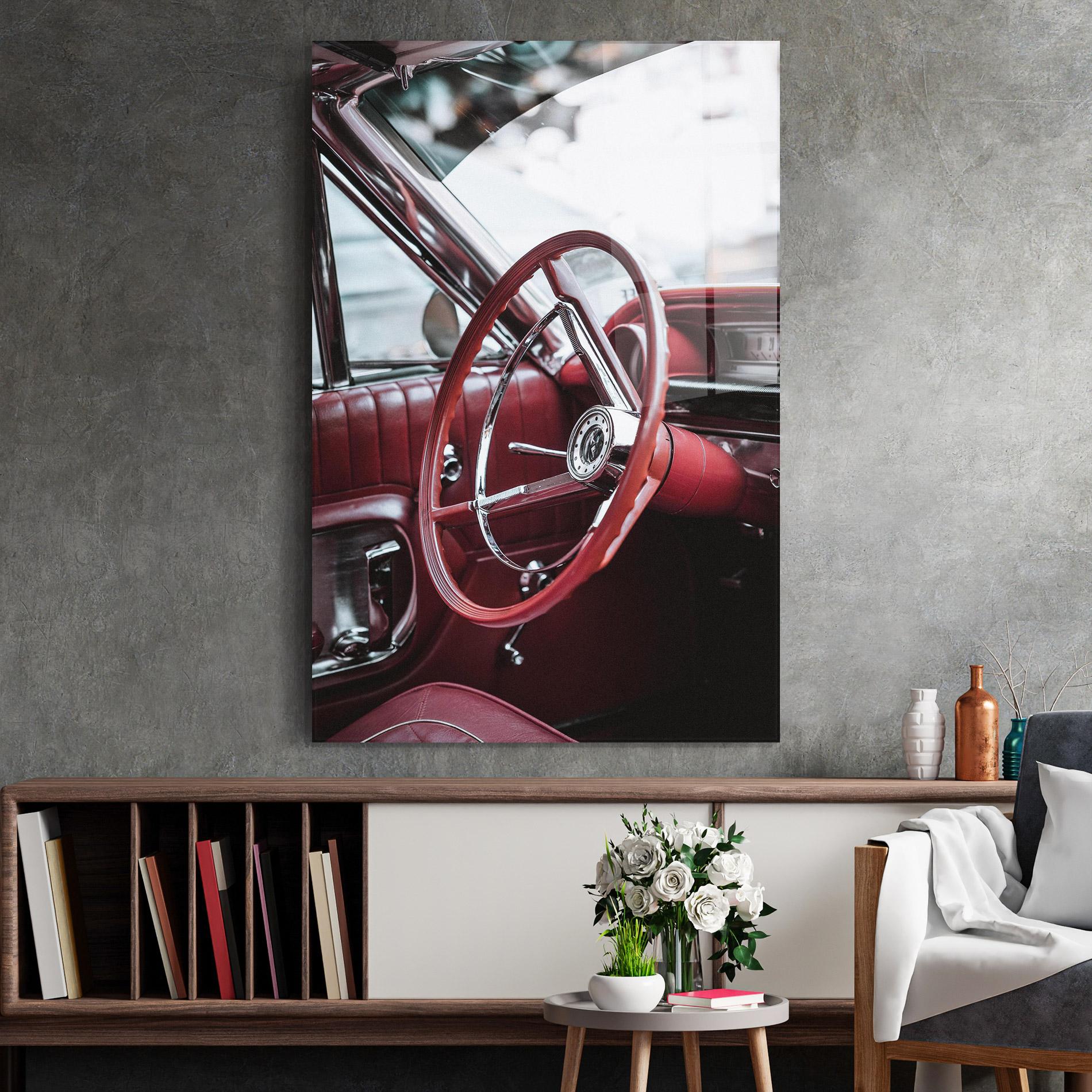 Glasbild Red Steering Wheel mockup 2