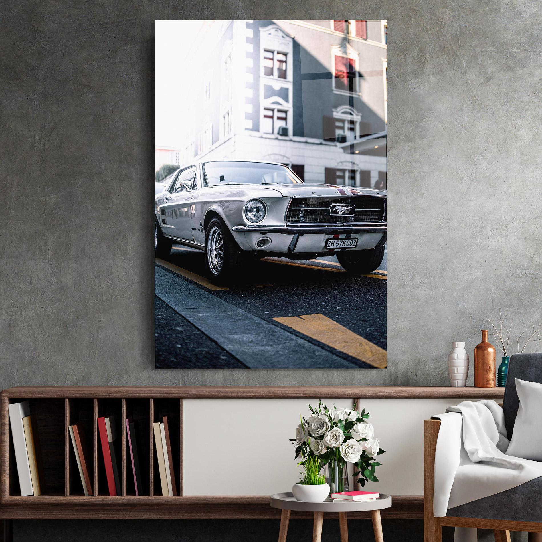 Glasbild Vintage White Car mockup 2