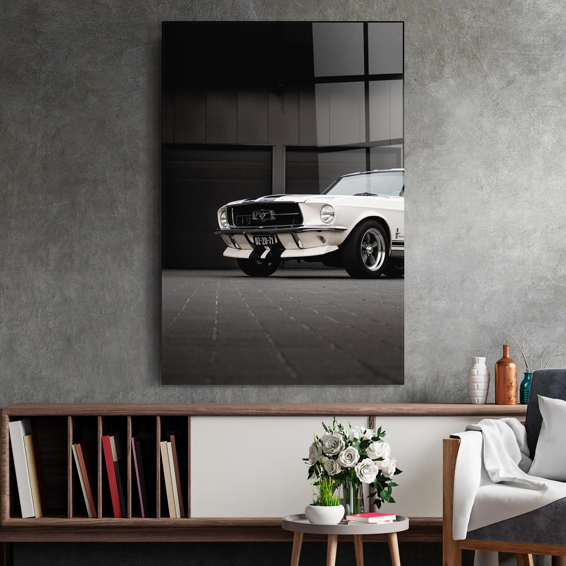 Glasbild White Vintage Car mockup 2