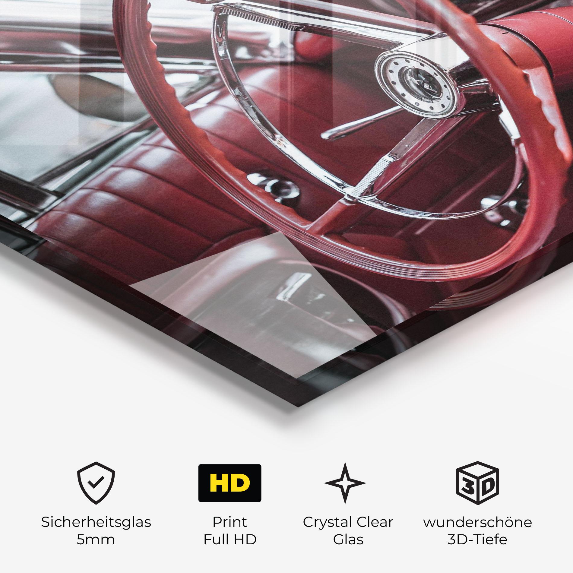 Glasbild Red Steering Wheel mockup 3