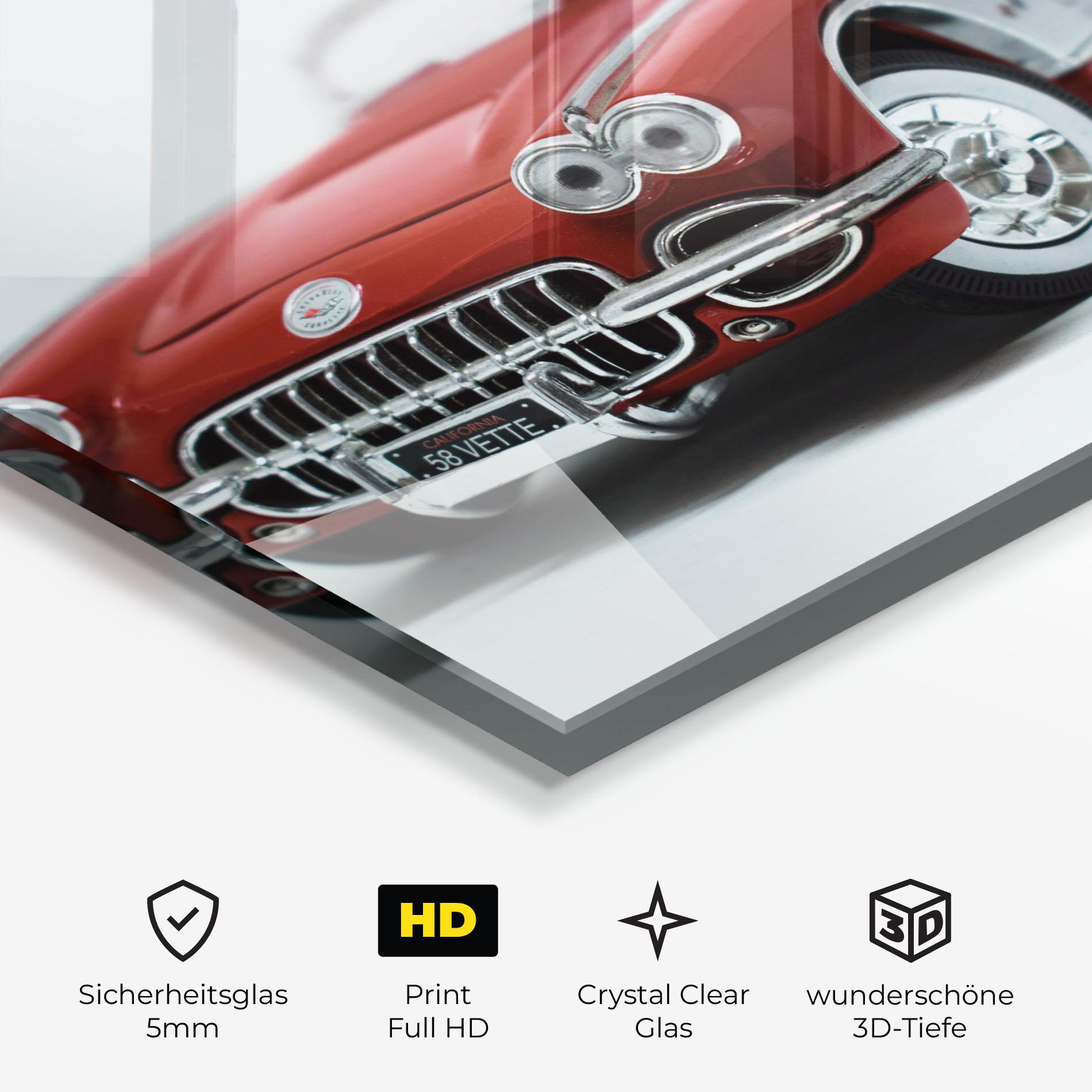 Glasbild Vintage Red Car mockup 3