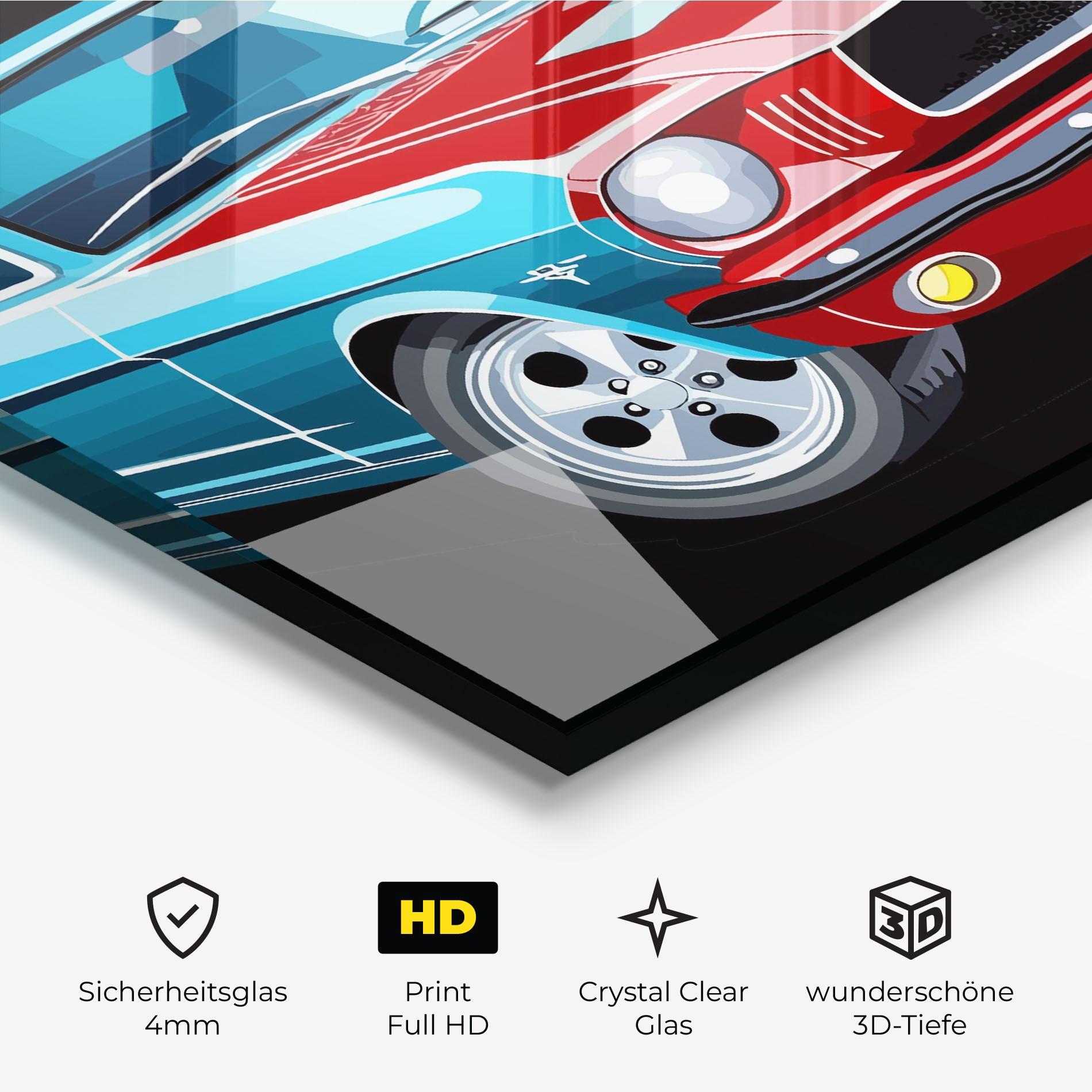 Glasbild Blue Red Mustang mockup 3