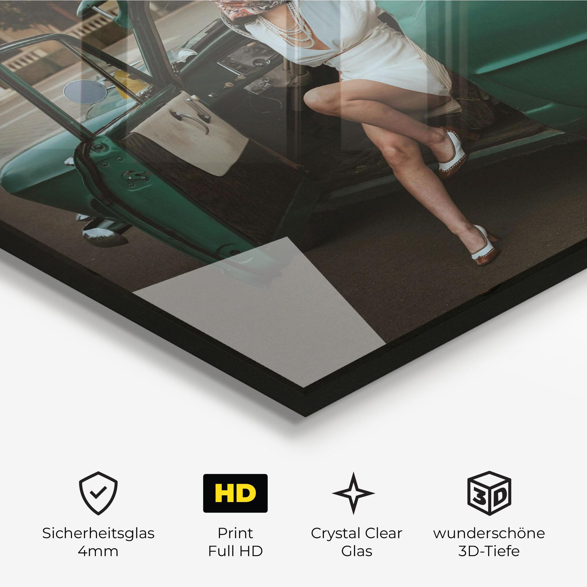 Glasbild Lady Vintage Cat mockup 3