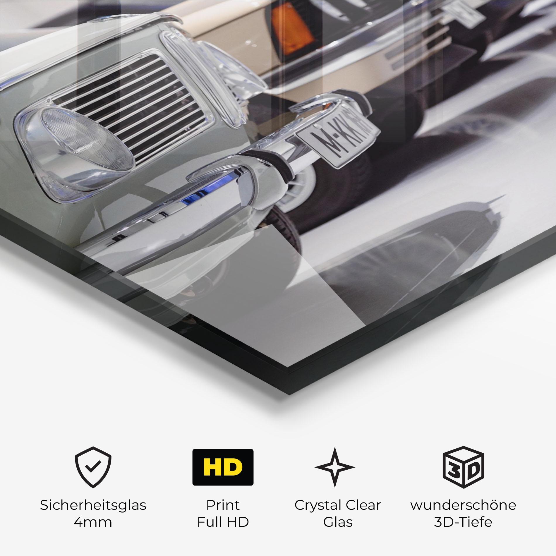 Glasbild Vintage Cream Cars mockup 3