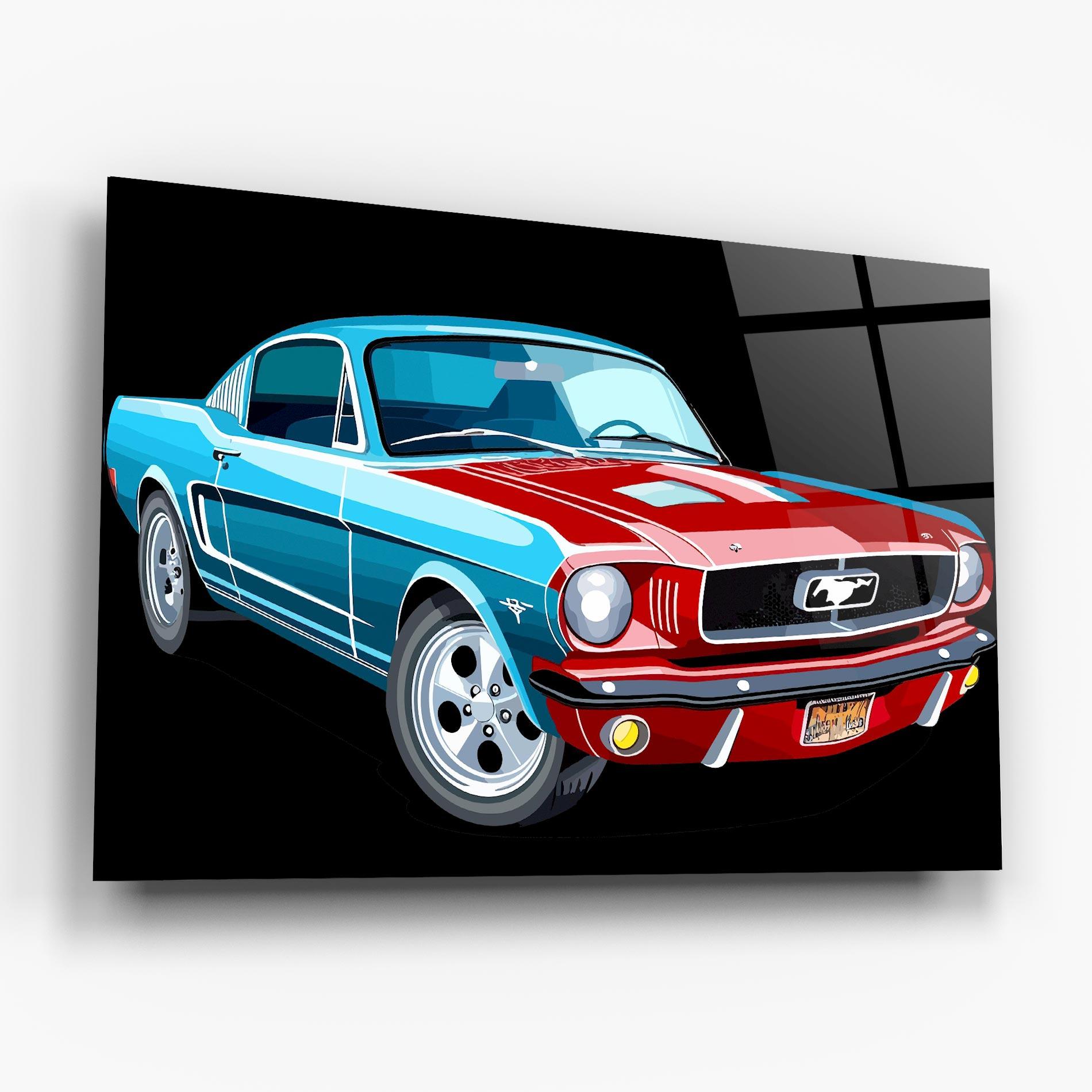 Glasbild Blue Red Mustang mockup 6
