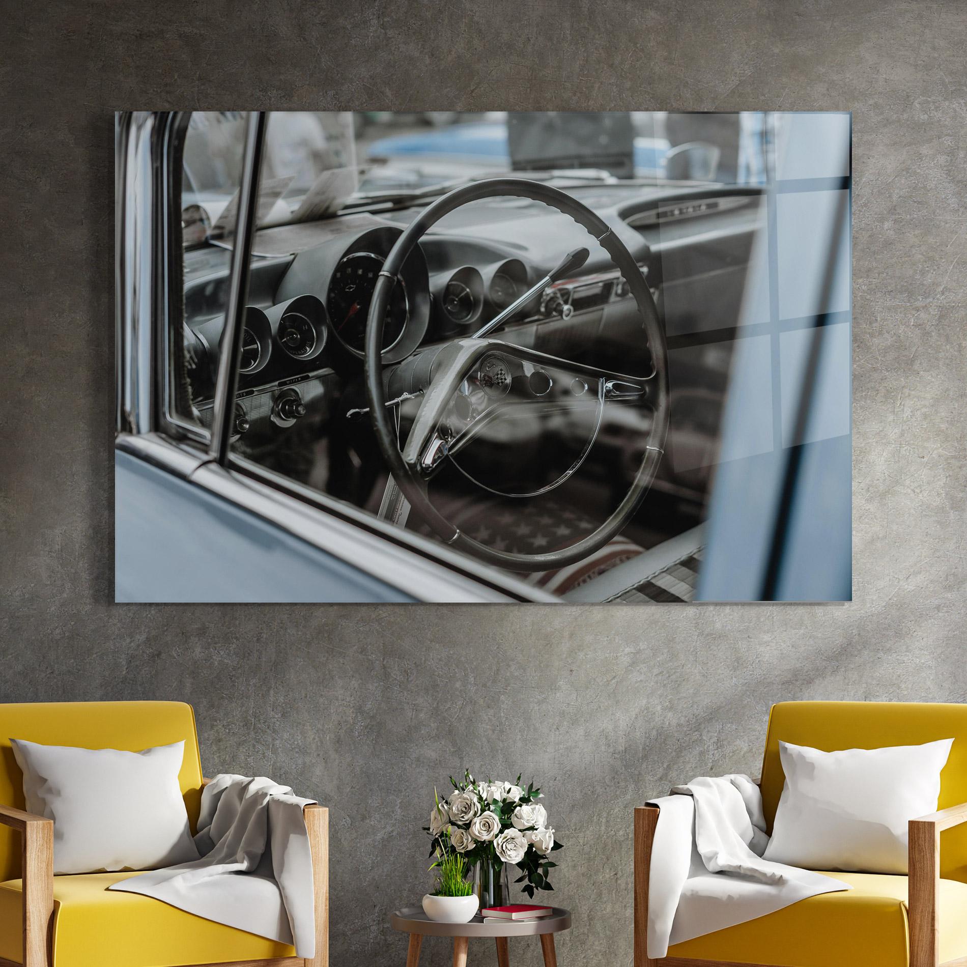 Glasbild Black Steering Wheel mockup 4