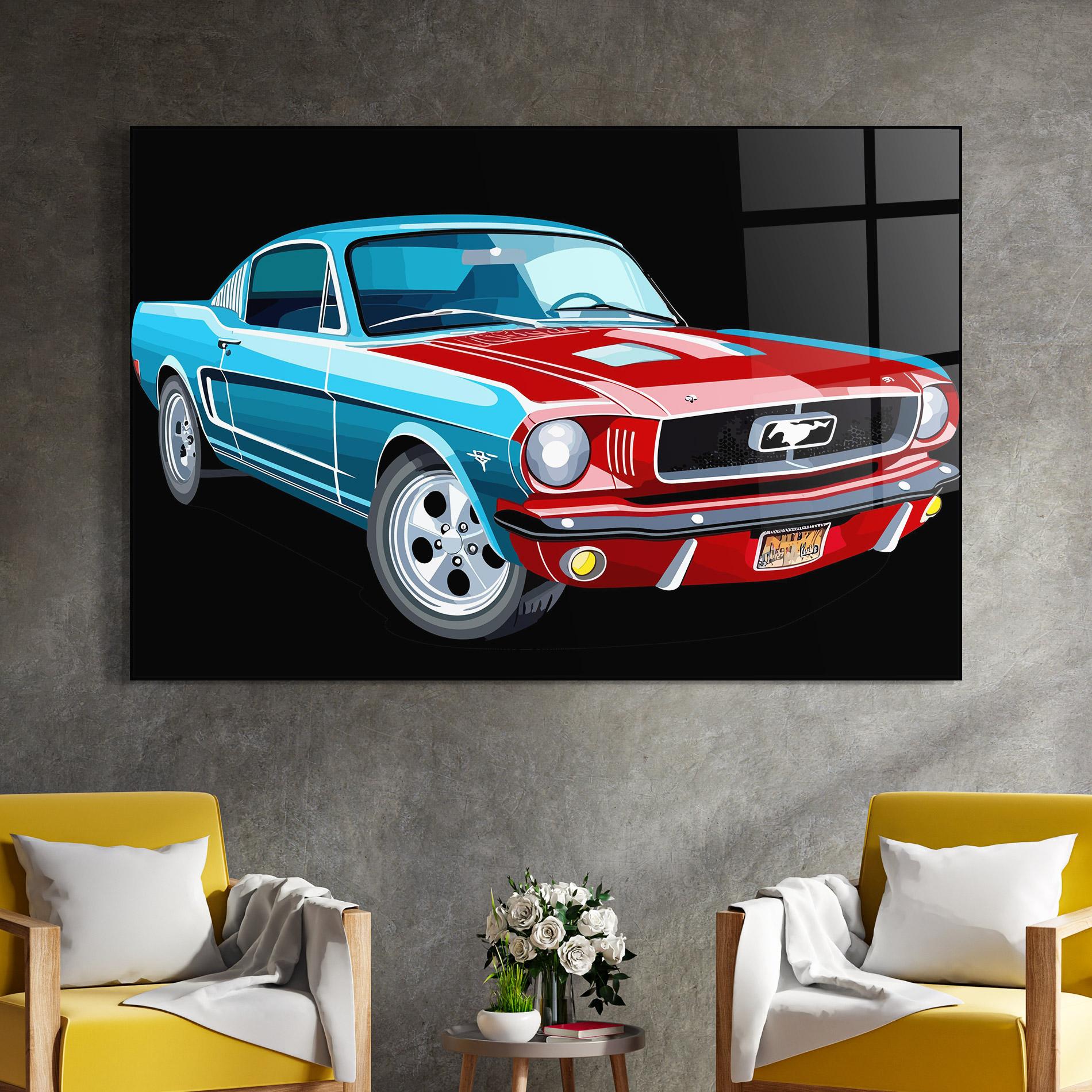 Glasbild Blue Red Mustang mockup 4
