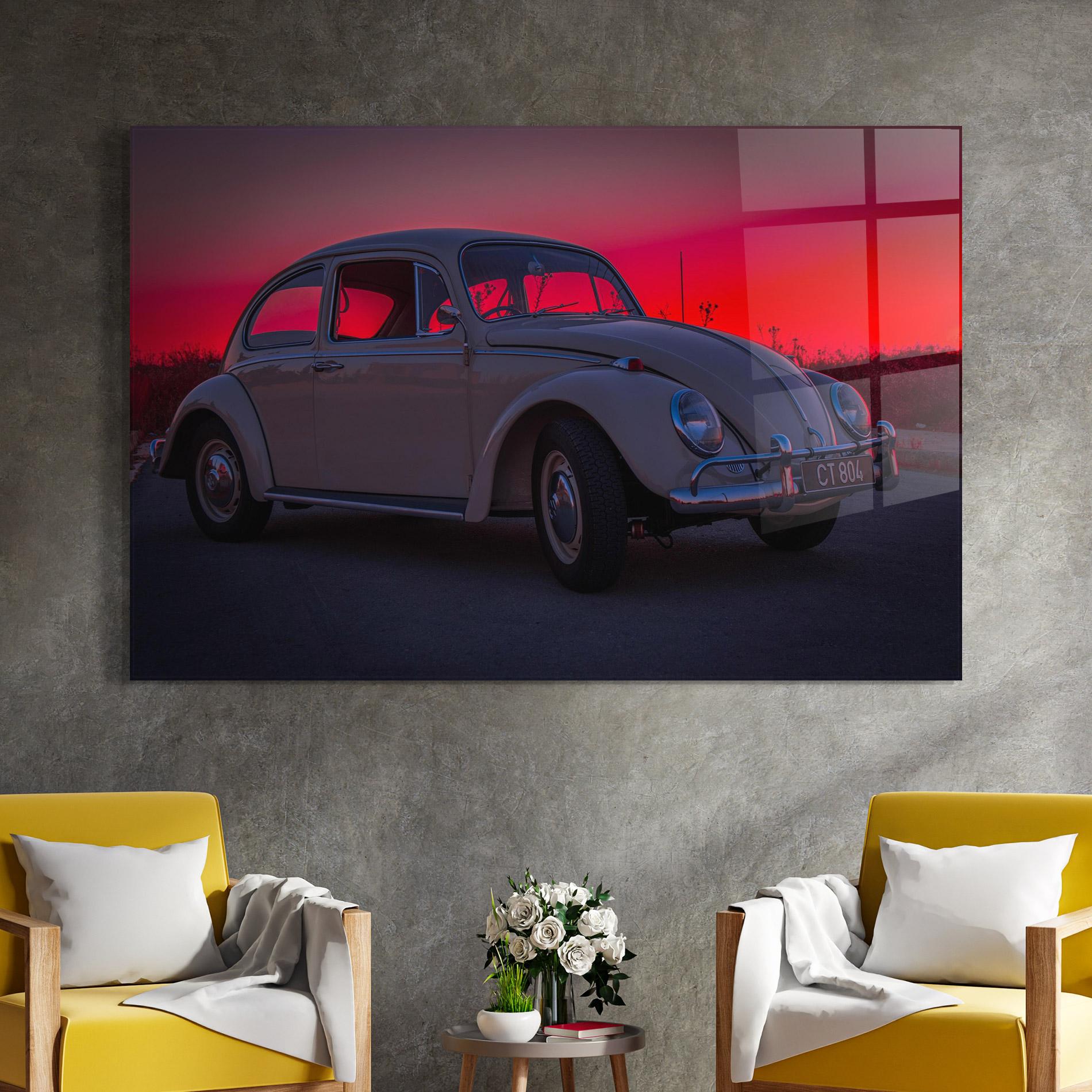 Glasbild Old Car Sunset mockup 4