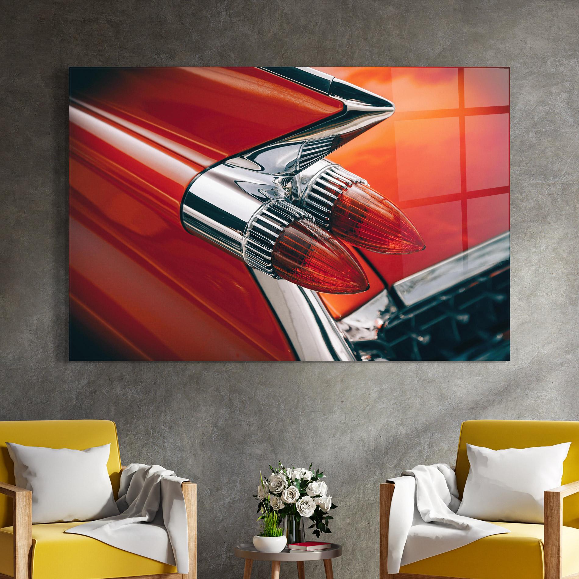 Glasbild Vintage Car Red mockup 4