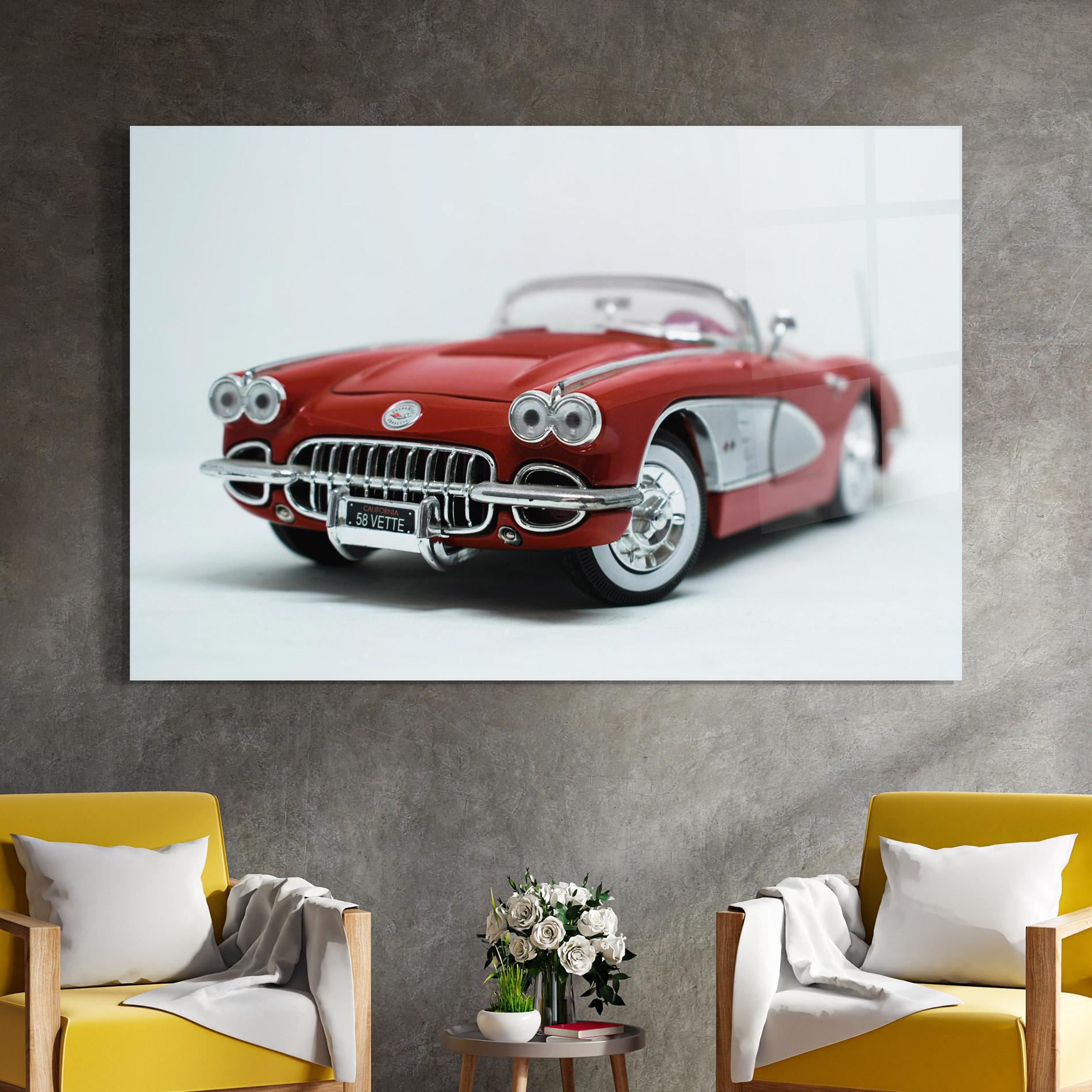 Glasbild Vintage Red Car mockup 4