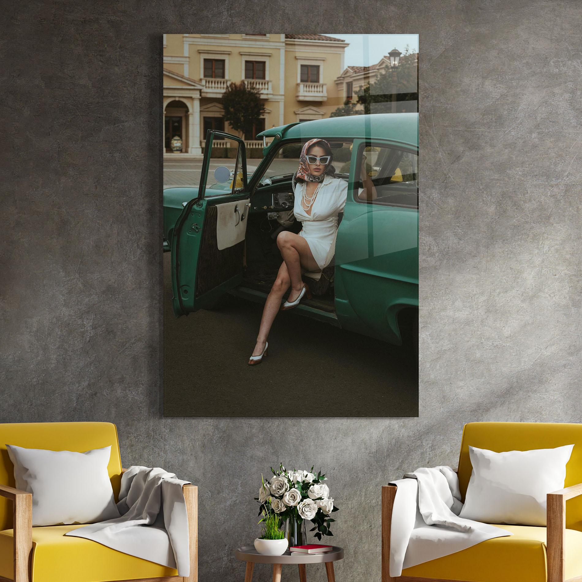 Glasbild Lady Vintage Cat mockup 4