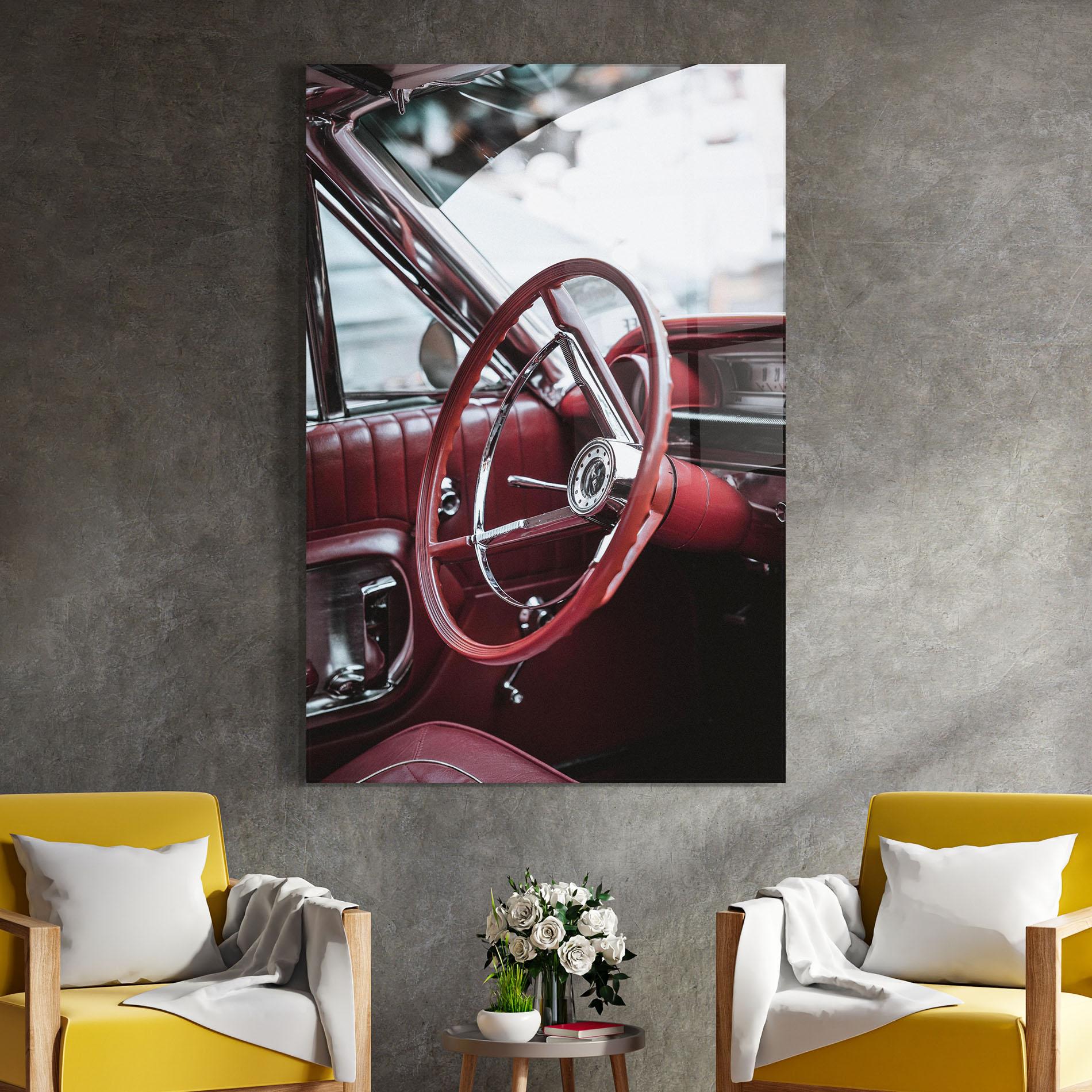 Glasbild Red Steering Wheel mockup 4