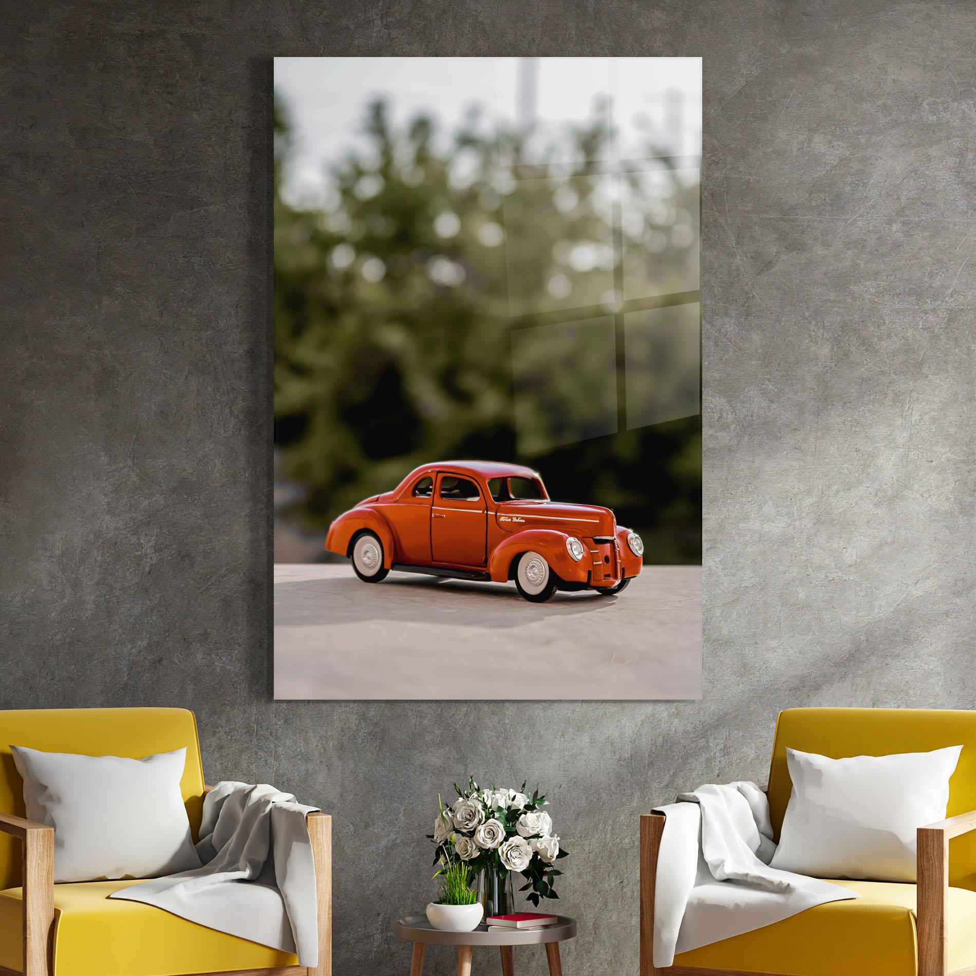 Glasbild Vintage Orange Toy mockup 4