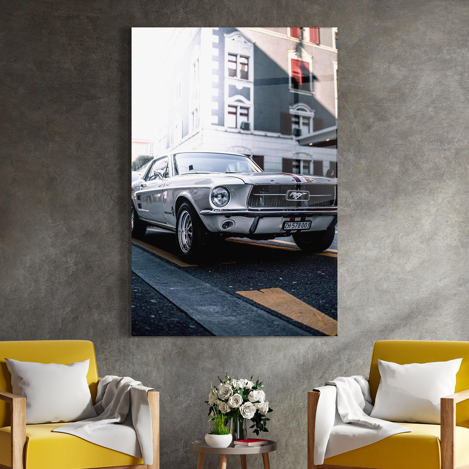 Glasbild Vintage White Car mockup 4