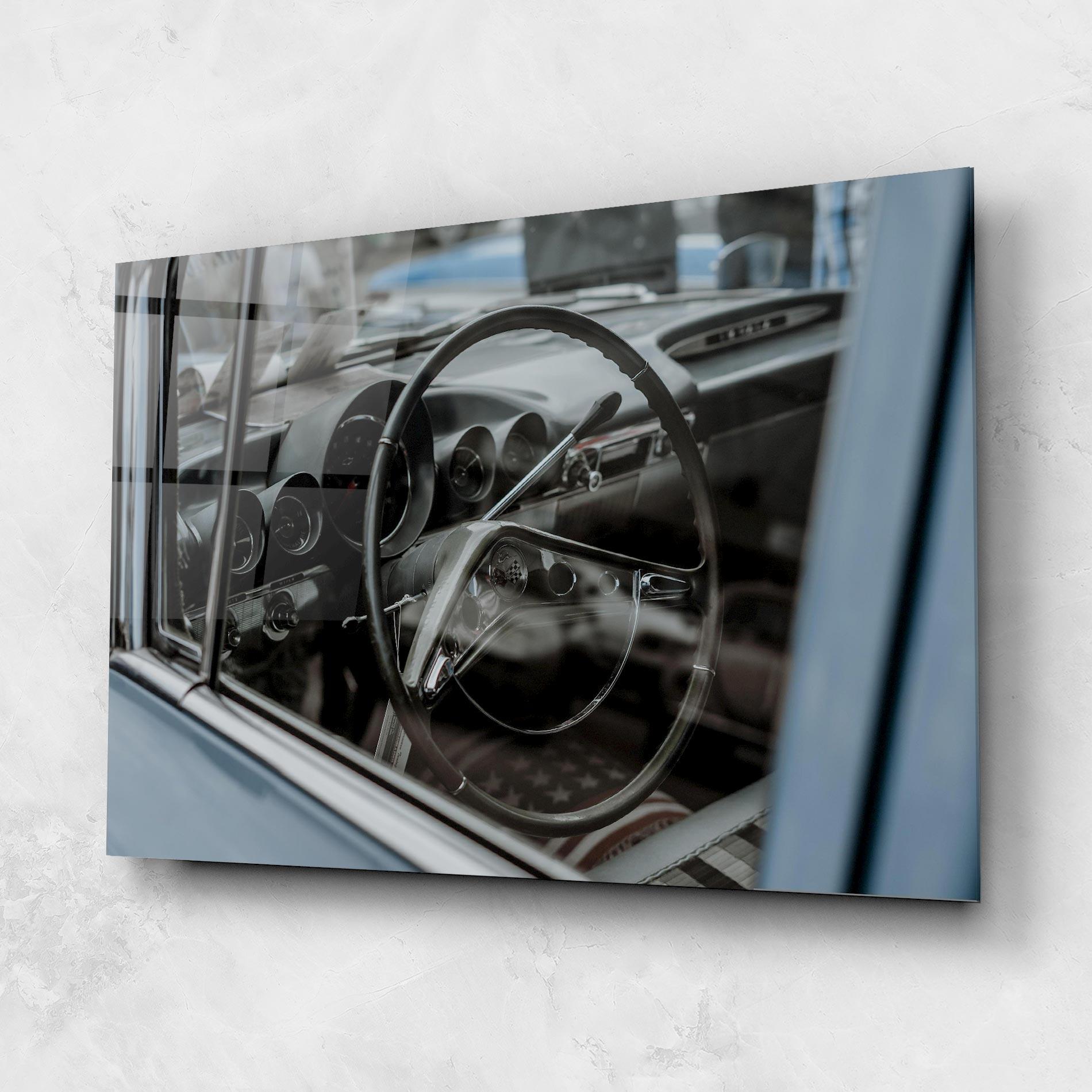 Glasbild Black Steering Wheel mockup 1