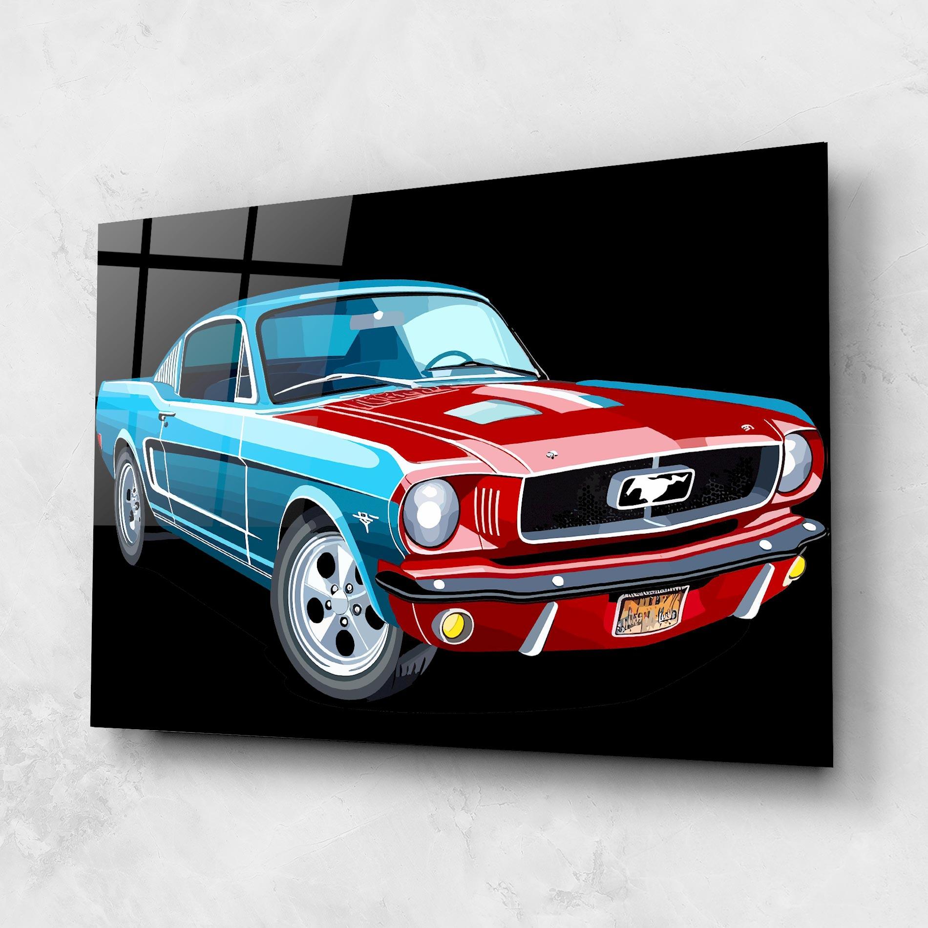 Glasbild Blue Red Mustang mockup 1