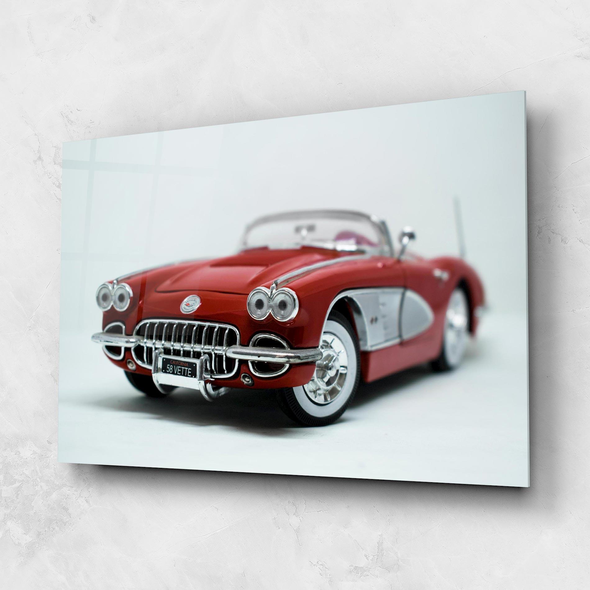 Glasbild Vintage Red Car mockup 1