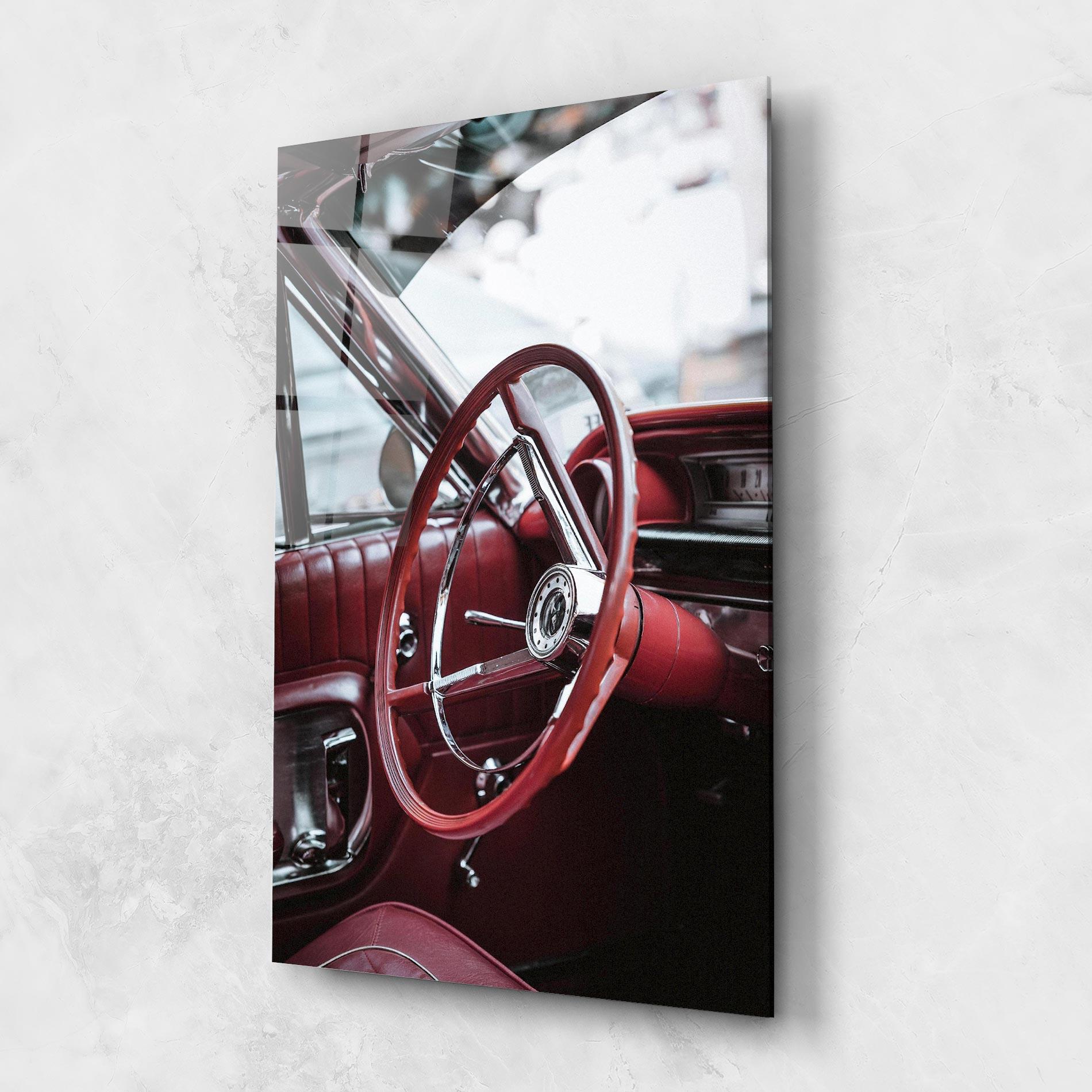 Glasbild Red Steering Wheel mockup 1