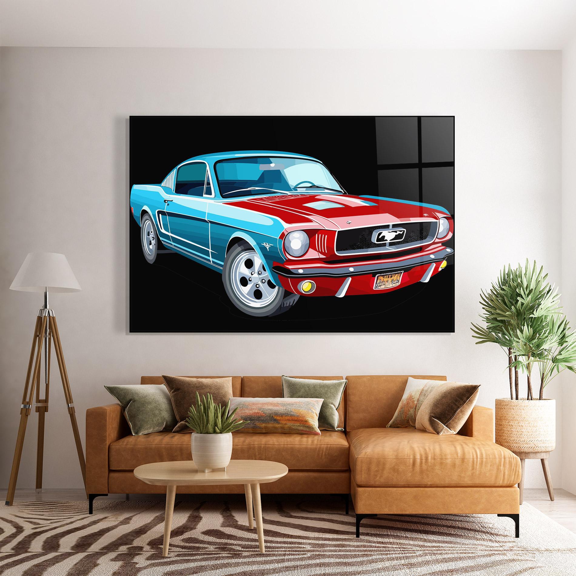 Glasbild Blue Red Mustang mockup 7