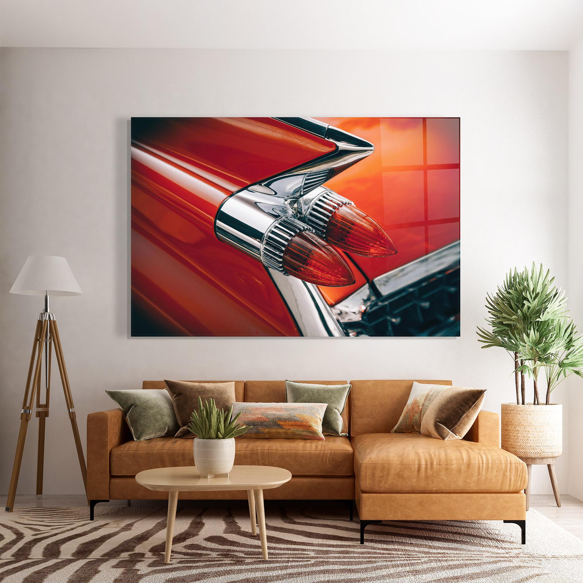 Glasbild Vintage Car Red mockup 7