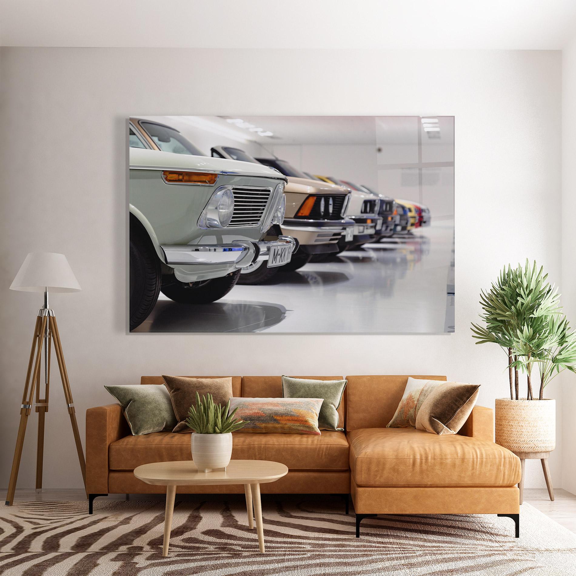 Glasbild Vintage Cream Cars mockup 7