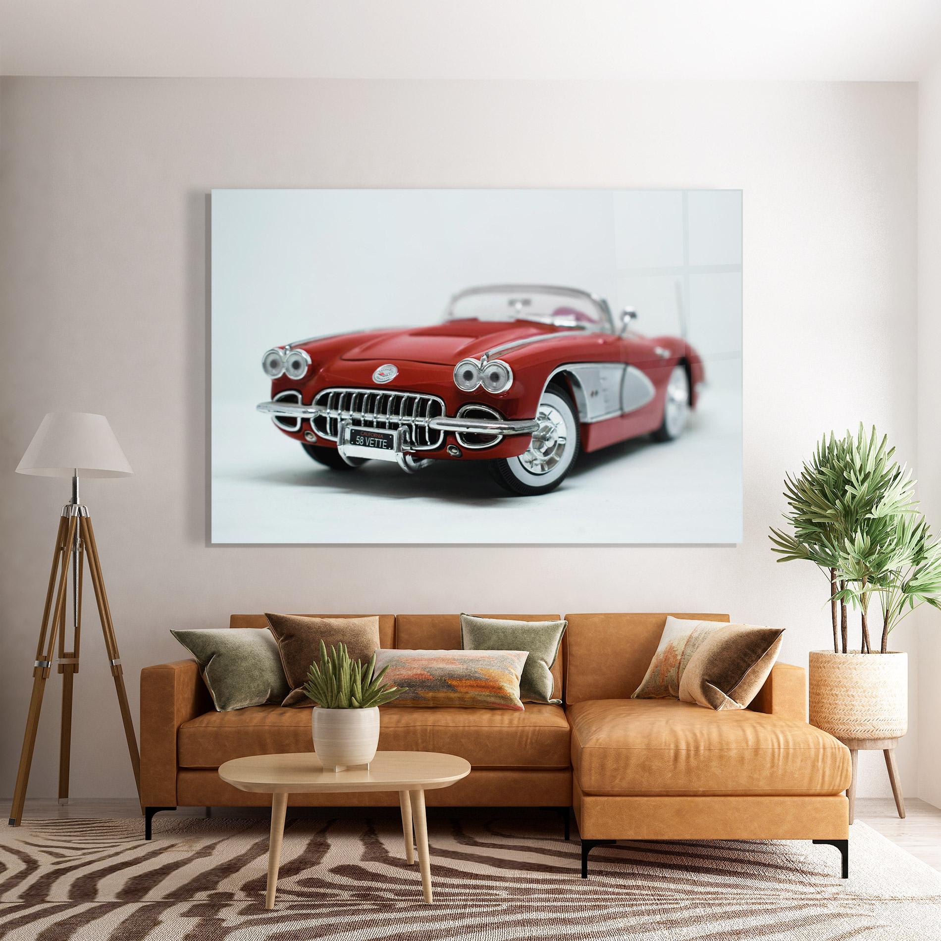 Glasbild Vintage Red Car mockup 7