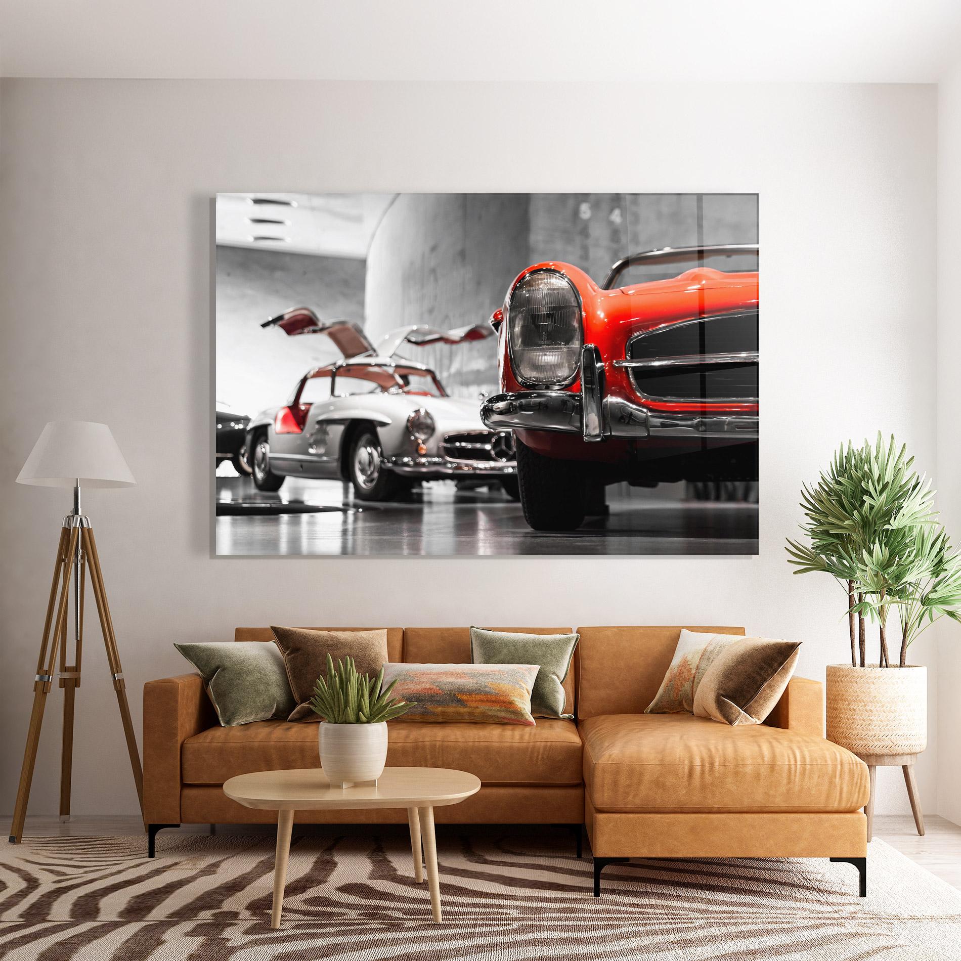 Glasbild Vintage Red White mockup 7