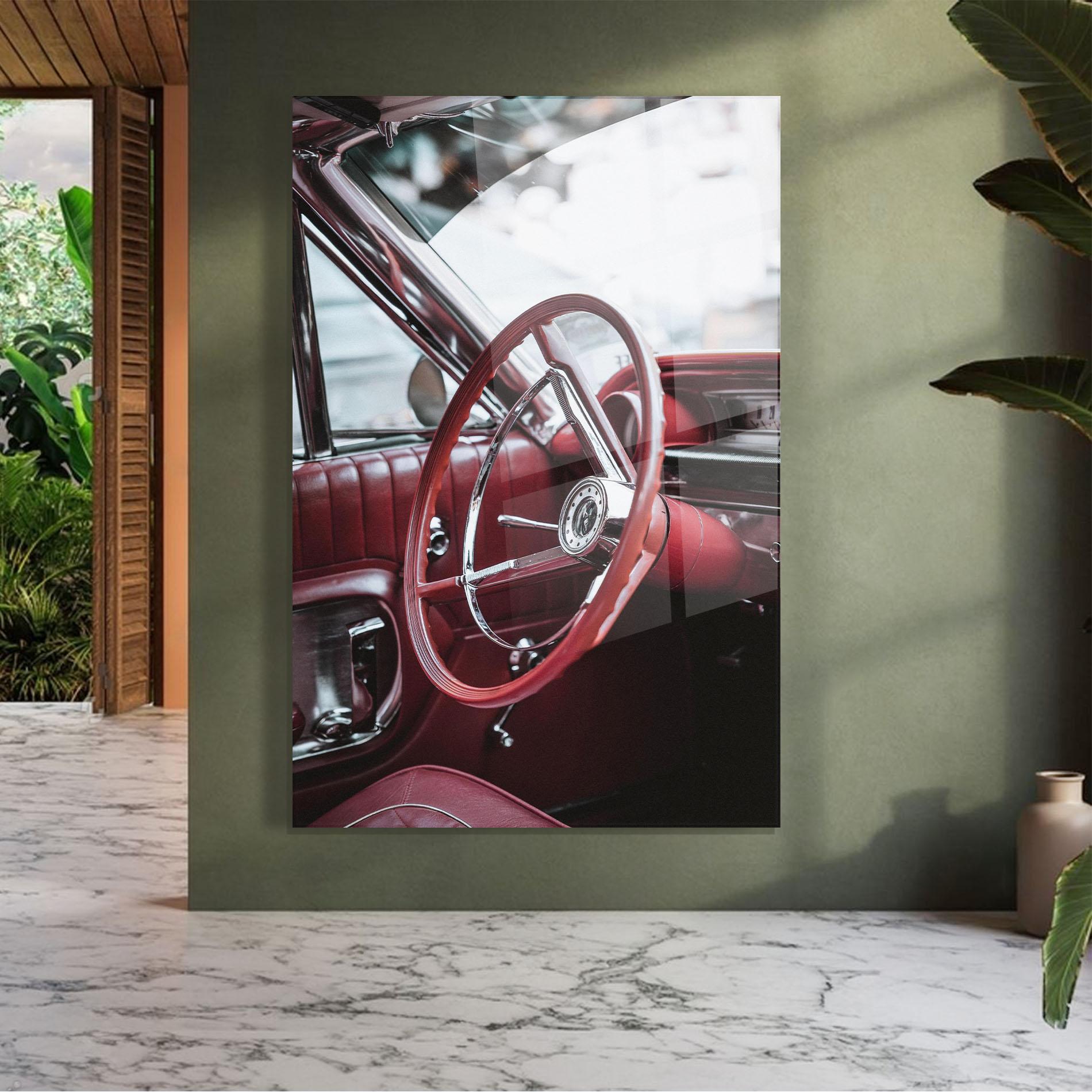 Glasbild Red Steering Wheel mockup 7