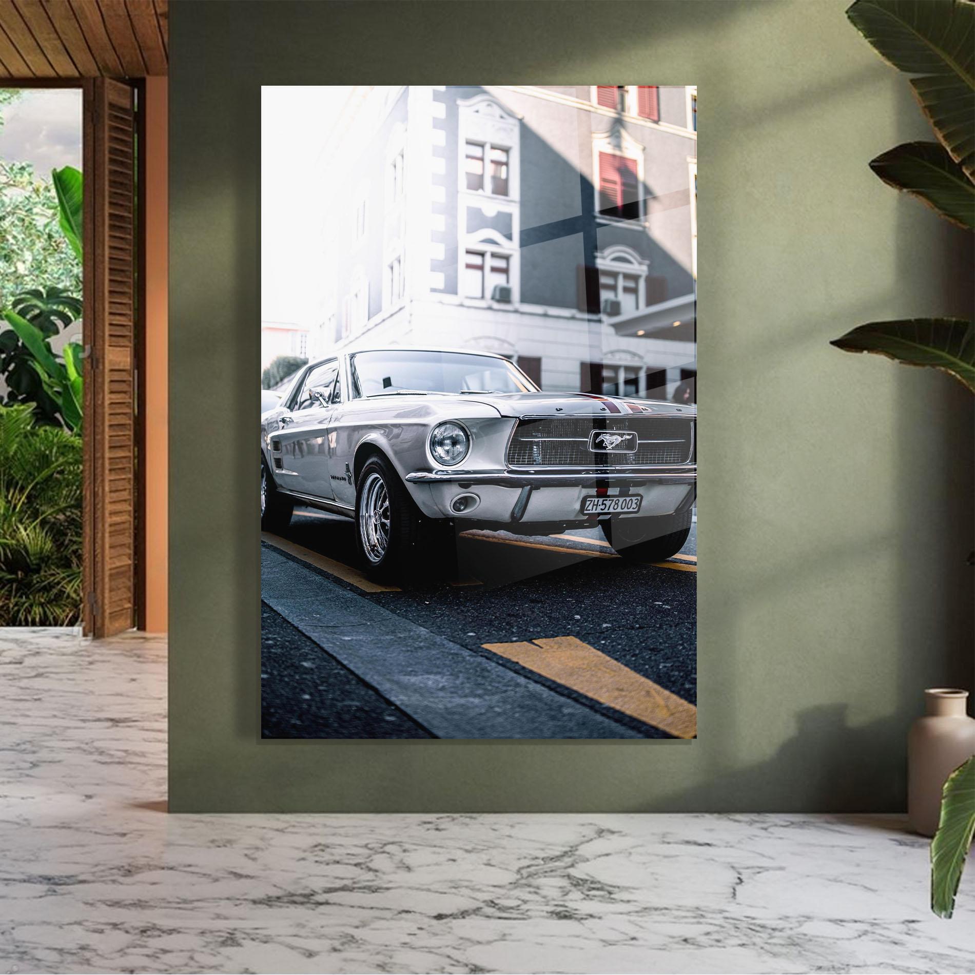 Glasbild Vintage White Car mockup 7