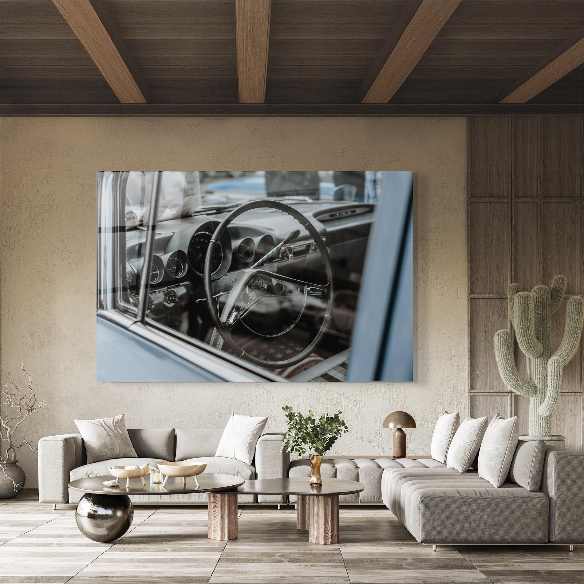 Glasbild Black Steering Wheel mockup 8