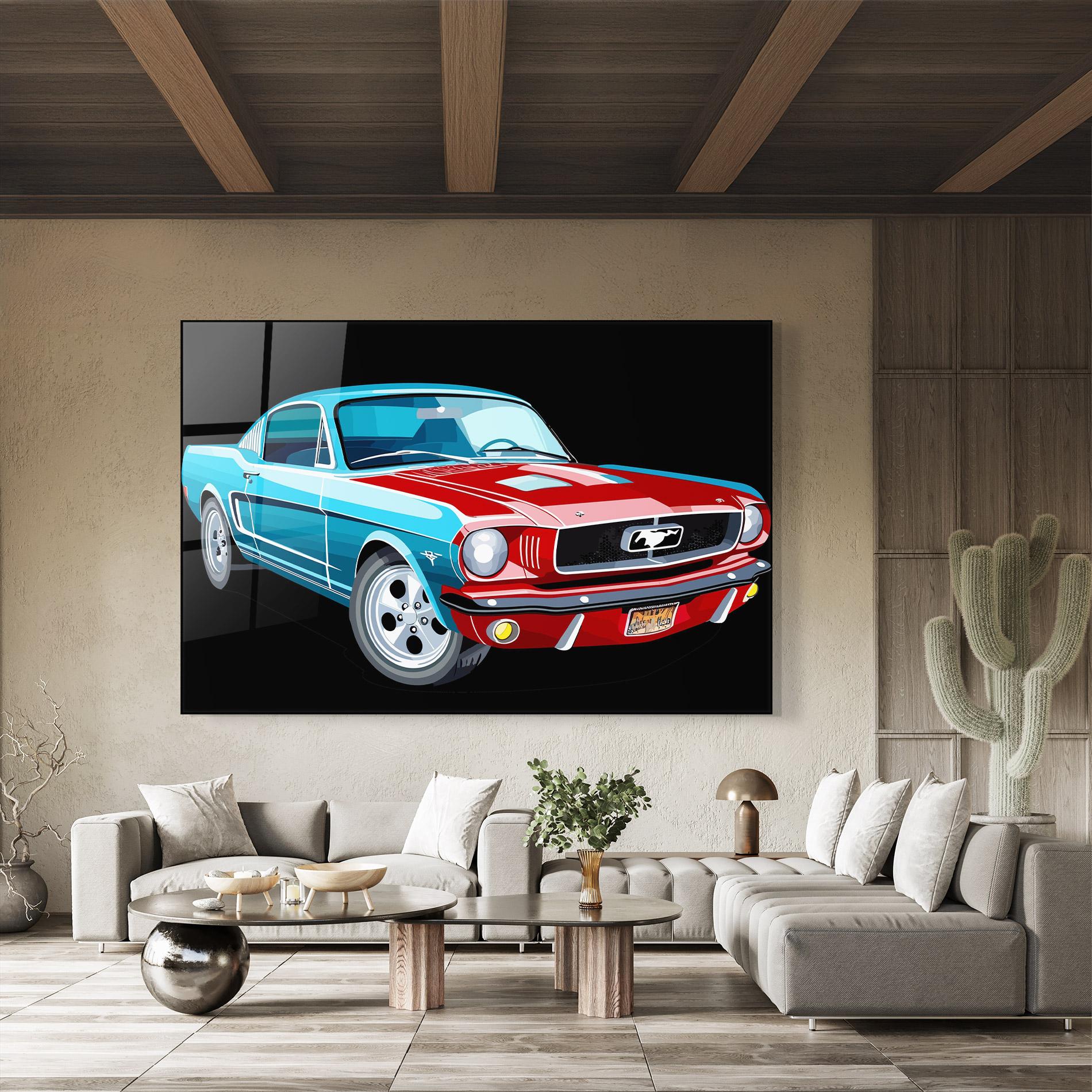 Glasbild Blue Red Mustang mockup 8