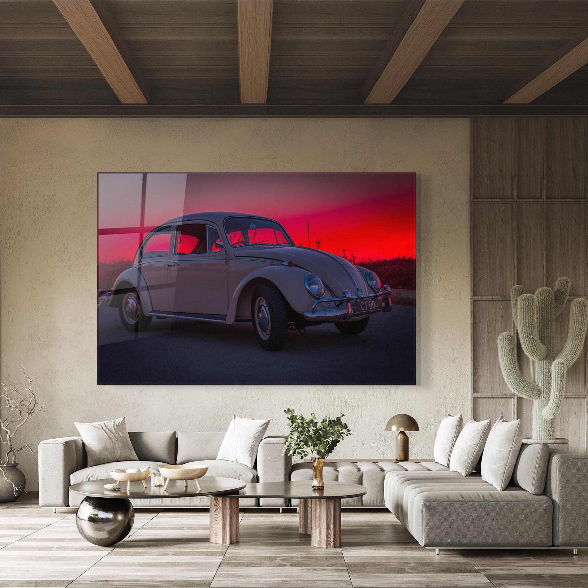 Glasbild Old Car Sunset mockup 8