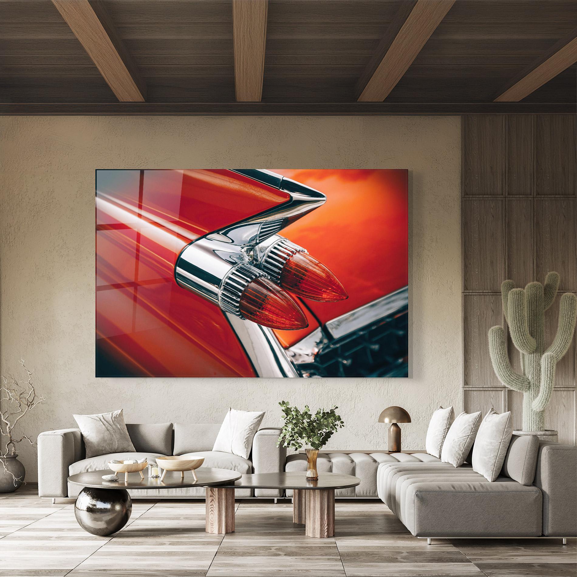 Glasbild Vintage Car Red mockup 8